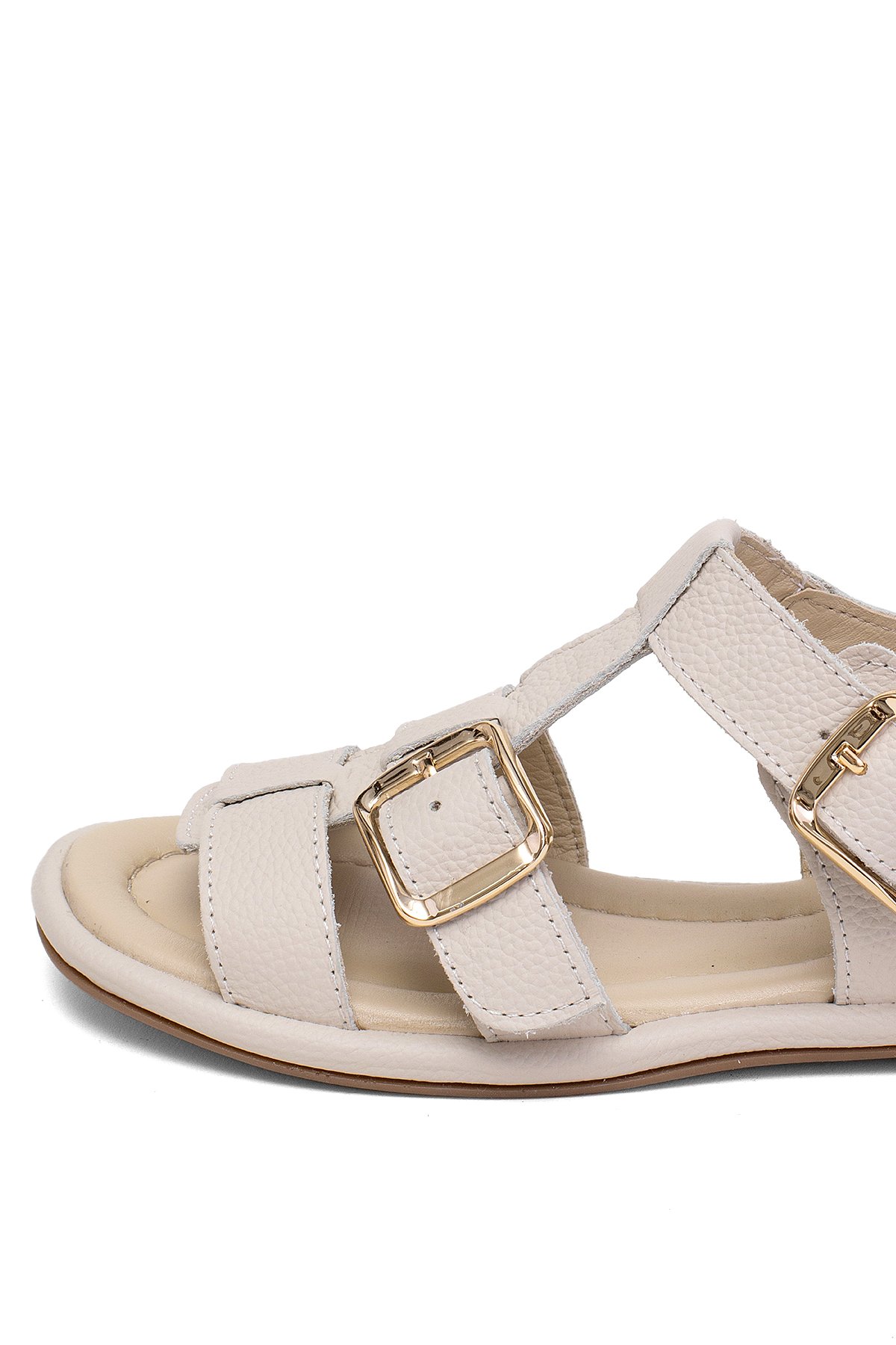 Elit Adalina Kadın Hakiki Deri Düz Sandalet Bej - Görsel 8