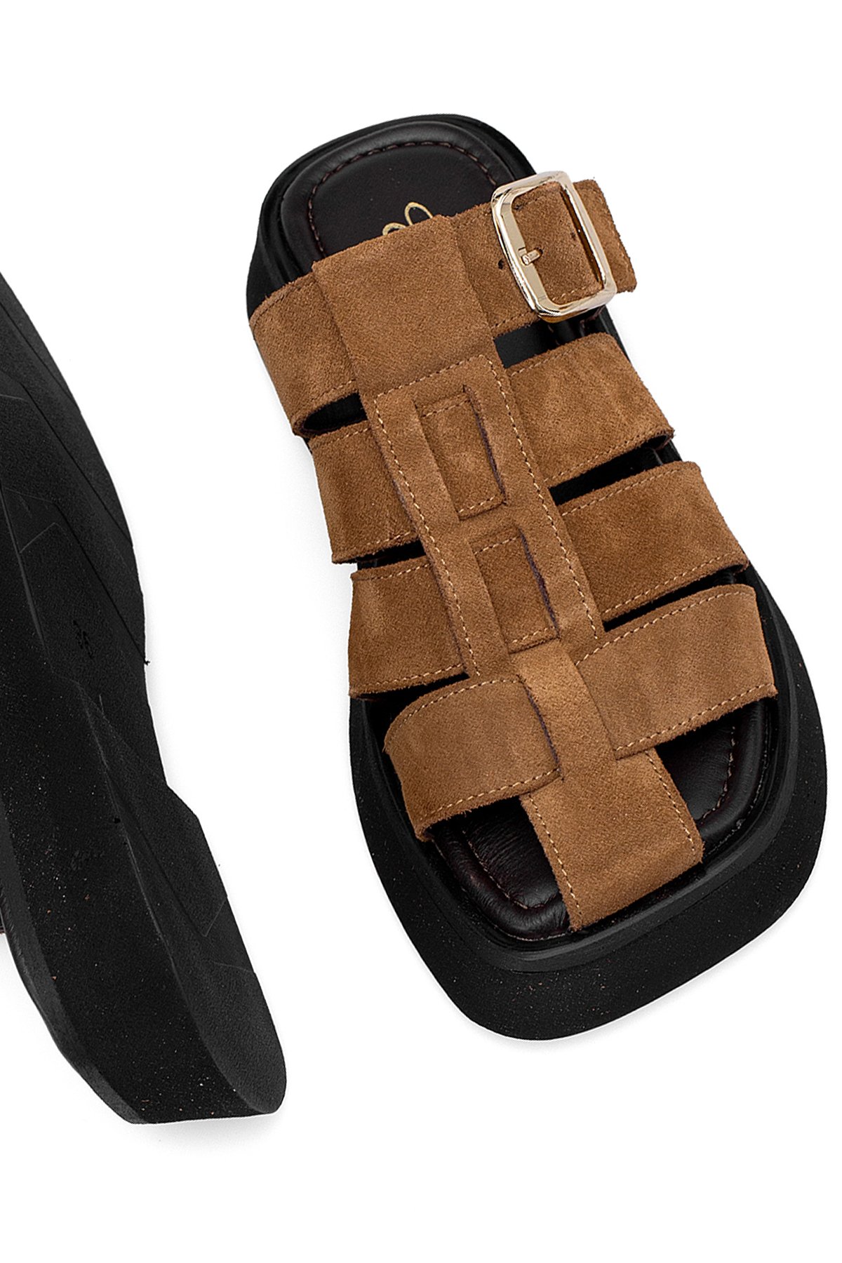 Elit Florencia Kadın Hakiki Süet Deri Ortopedik Düz Terlik Kahverengi - Görsel 6