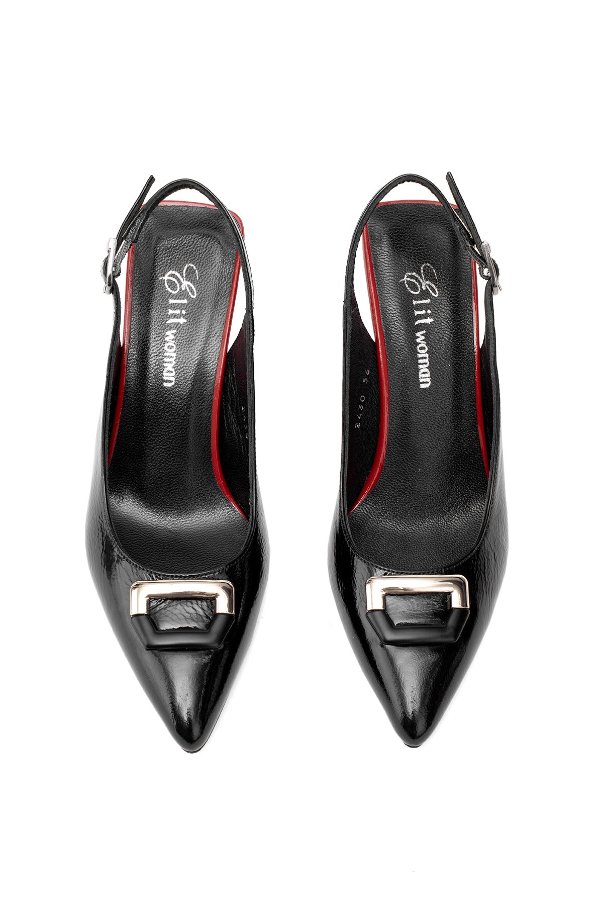 Elit Calissa Kadın Hakiki Rugan Deri Tokalı Klasik Topuklu Ayakkabı Siyah - Görsel 4