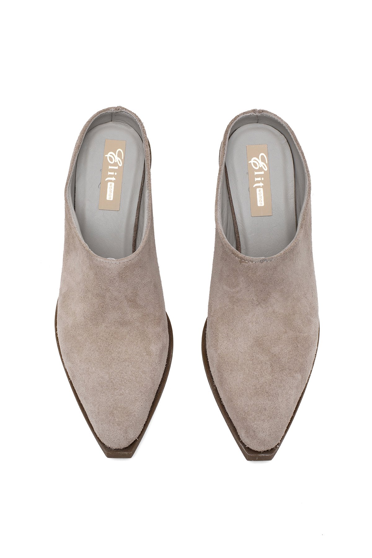 Elit Vega Kadın Hakiki Nubuk Deri Ortopedik Topuklu Terlik Vizon - Görsel 5