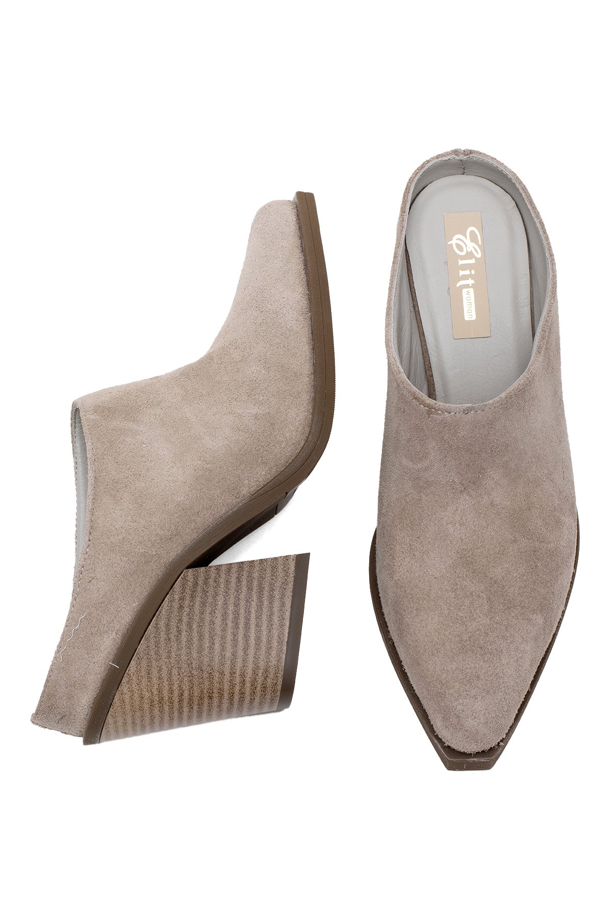 Elit Vega Kadın Hakiki Nubuk Deri Ortopedik Topuklu Terlik Vizon - Görsel 6