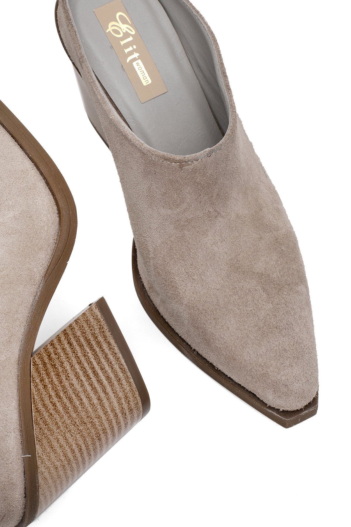 Elit Vega Kadın Hakiki Nubuk Deri Ortopedik Topuklu Terlik Vizon - Görsel 7