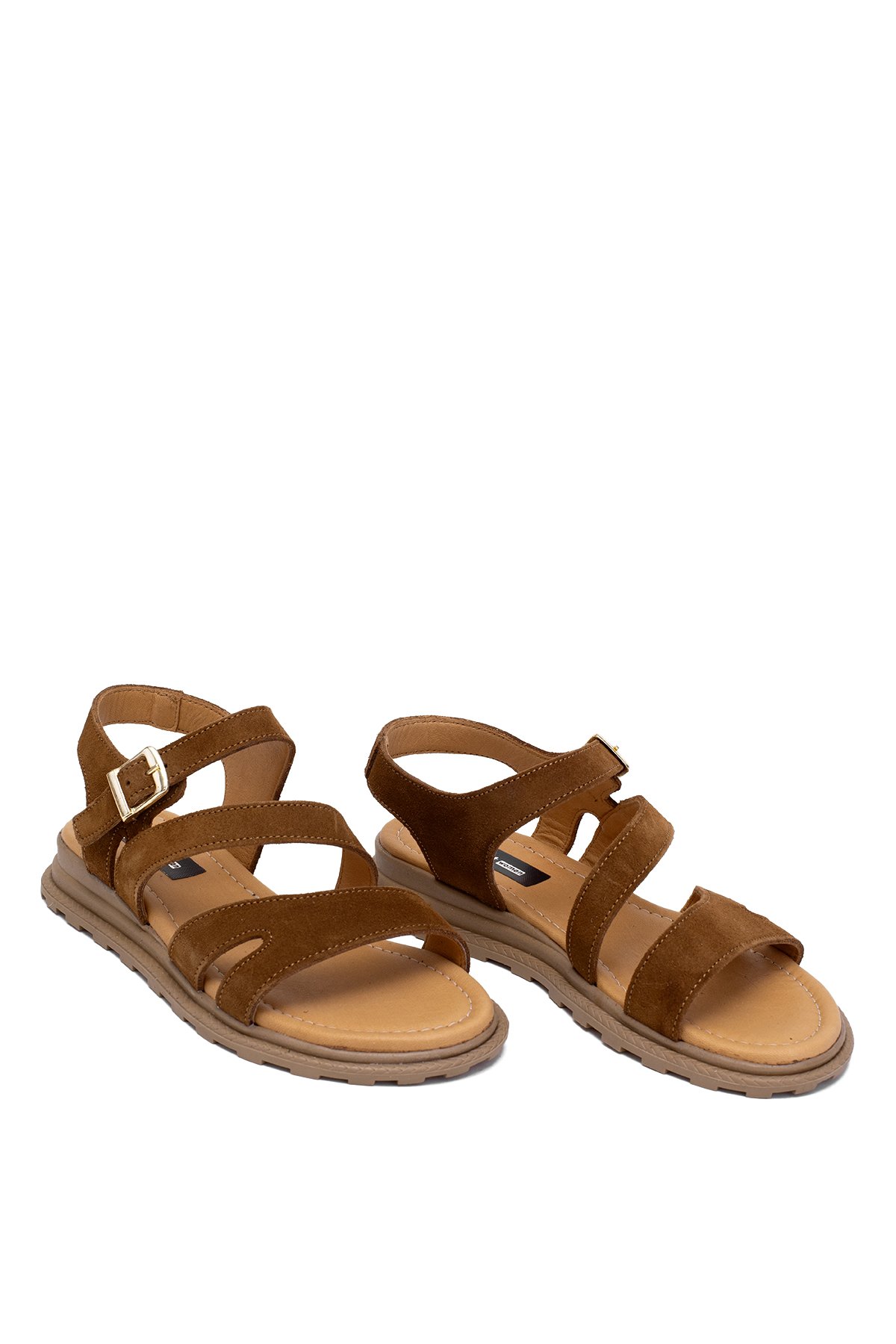 Elit Rhea Kadın Hakiki Deri Düz Sandalet Taba - Görsel 2