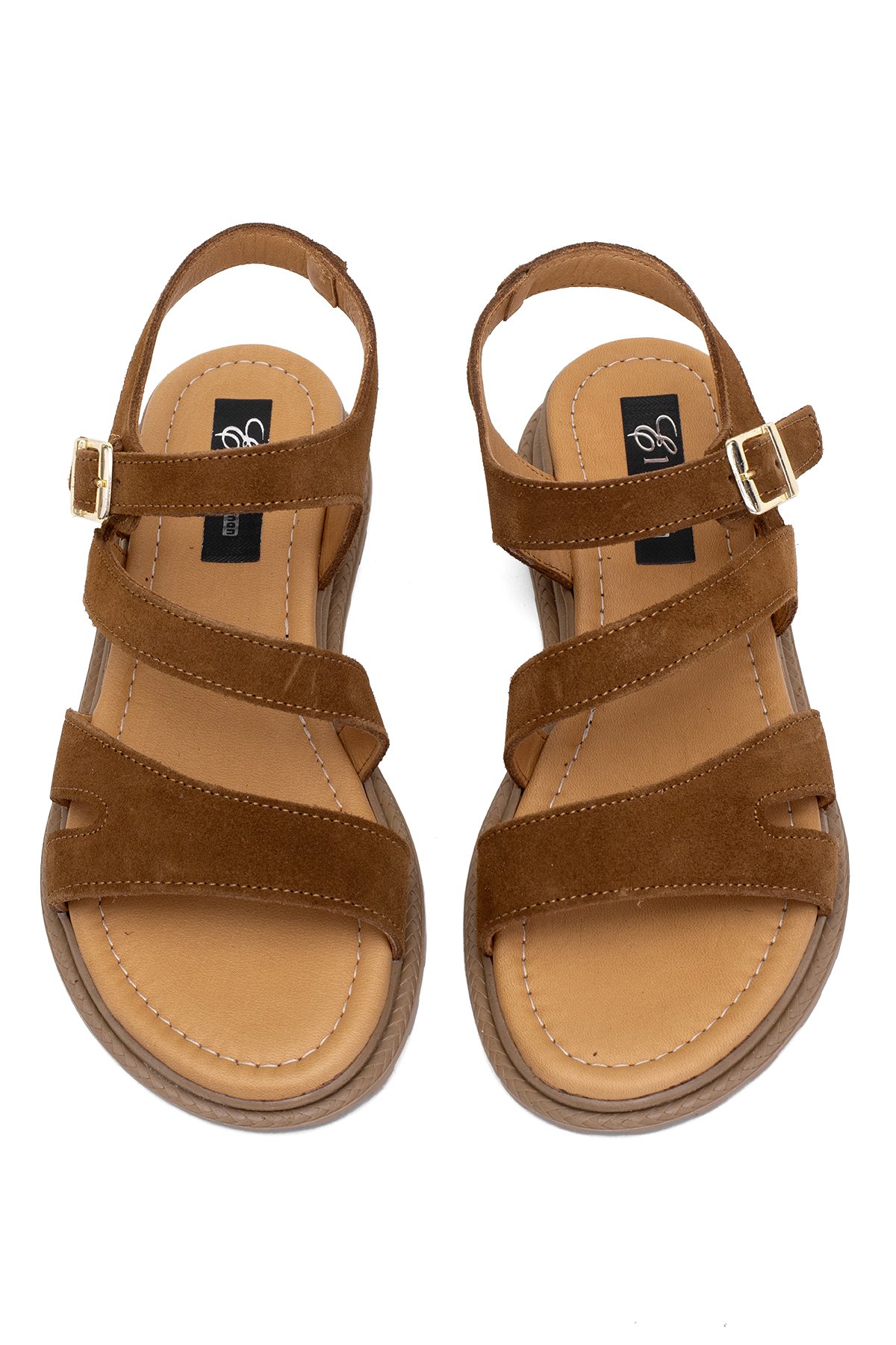 Elit Rhea Kadın Hakiki Deri Düz Sandalet Taba - Görsel 4