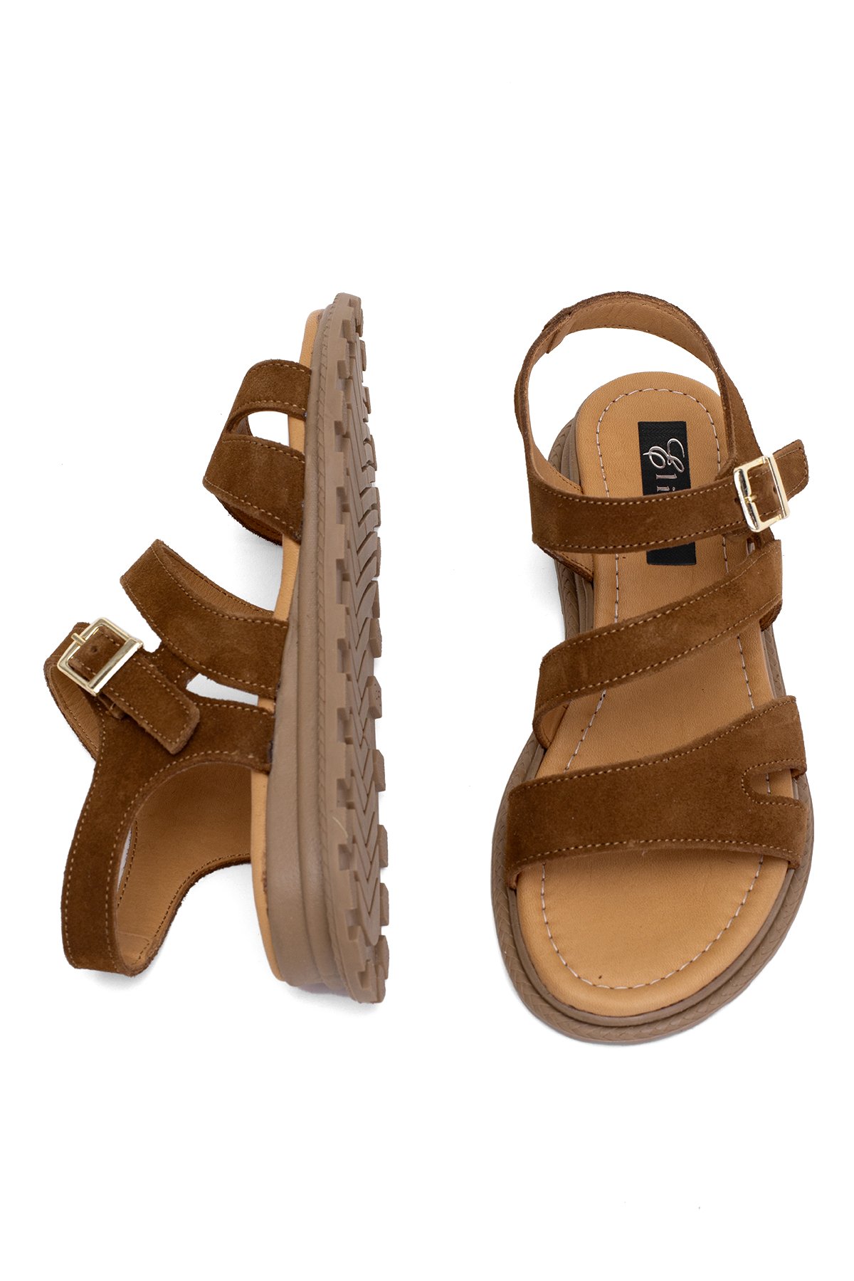 Elit Rhea Kadın Hakiki Deri Düz Sandalet Taba - Görsel 5