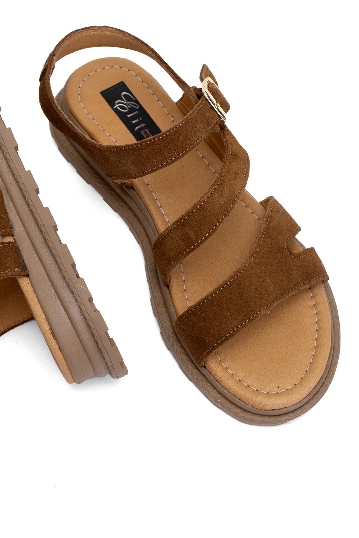 Elit Rhea Kadın Hakiki Deri Düz Sandalet Taba - Görsel 6