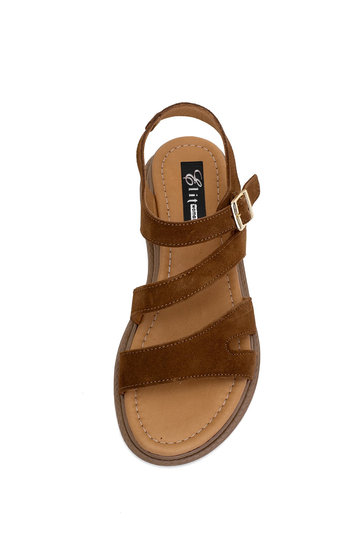 Elit Rhea Kadın Hakiki Deri Düz Sandalet Taba - Görsel 7