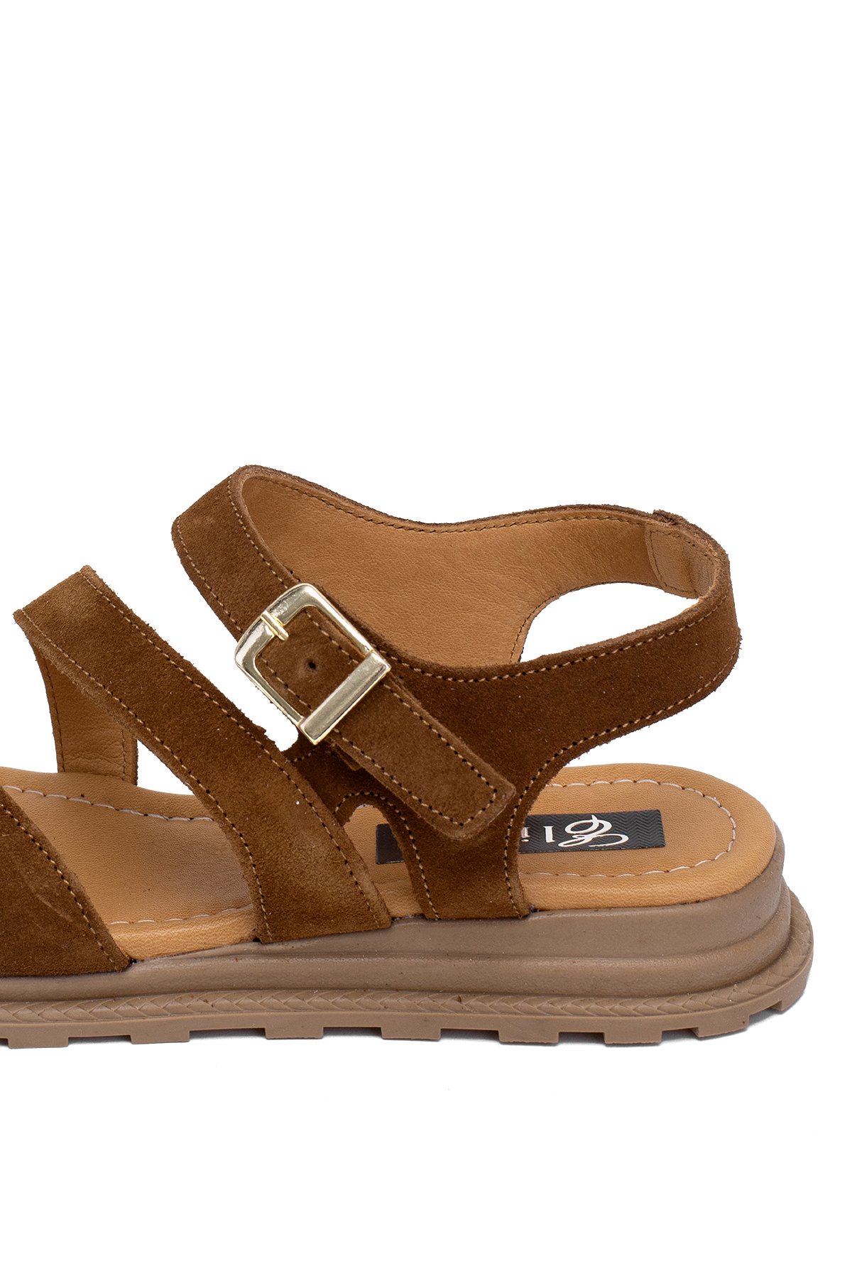 Elit Rhea Kadın Hakiki Deri Düz Sandalet Taba - Görsel 8