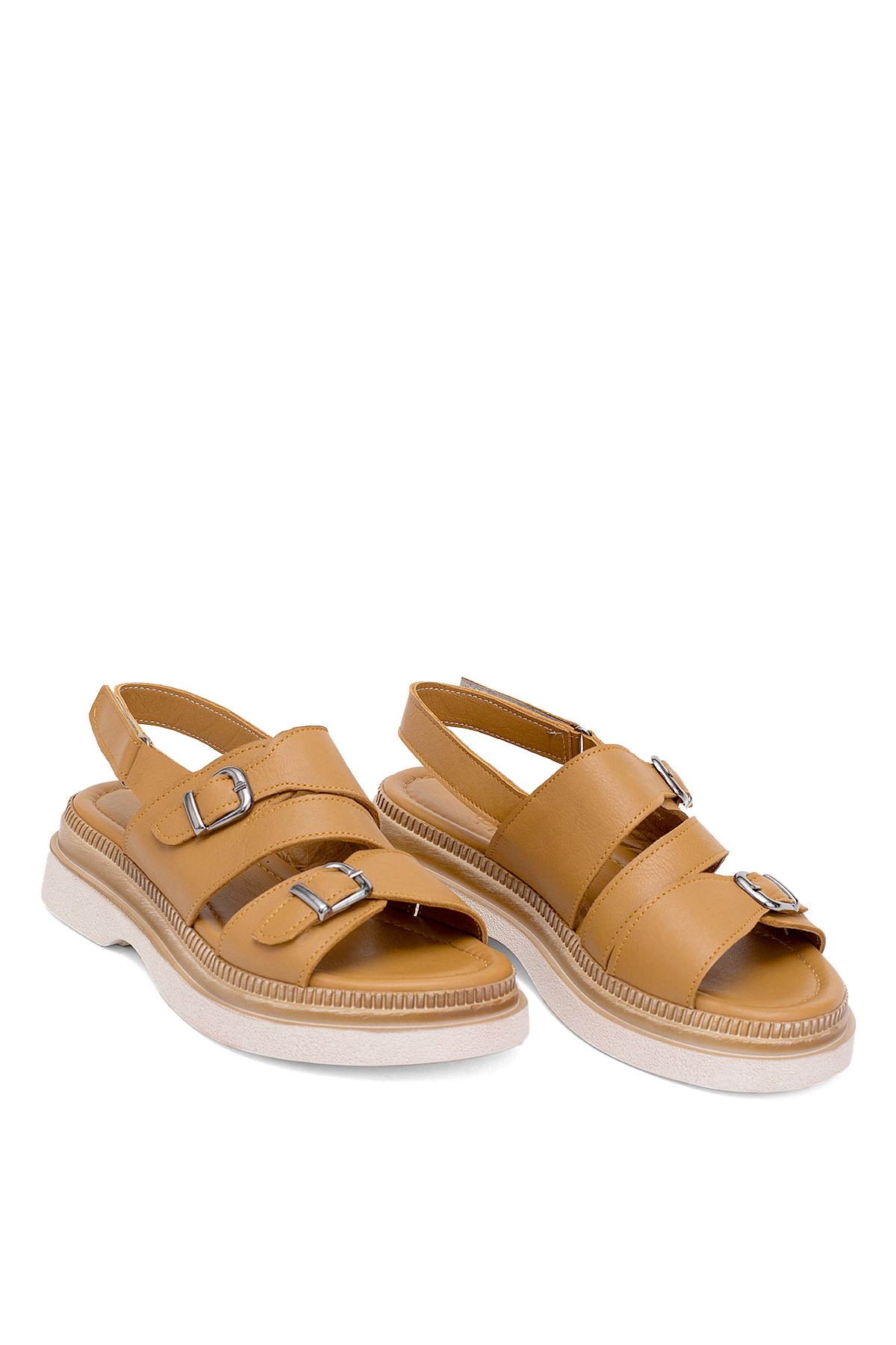 Elit Vesta Kadın Hakiki Deri Düz Sandalet Taba - Görsel 2