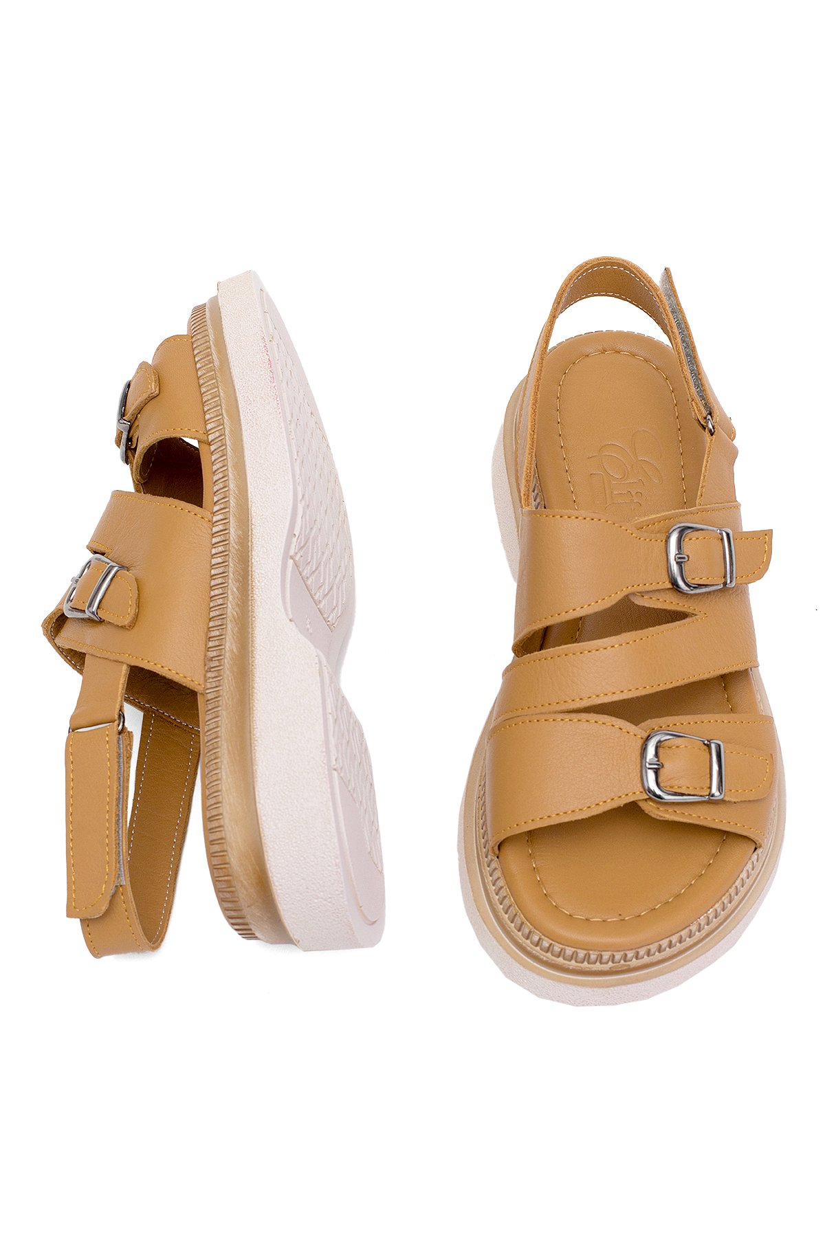 Elit Vesta Kadın Hakiki Deri Düz Sandalet Taba - Görsel 5