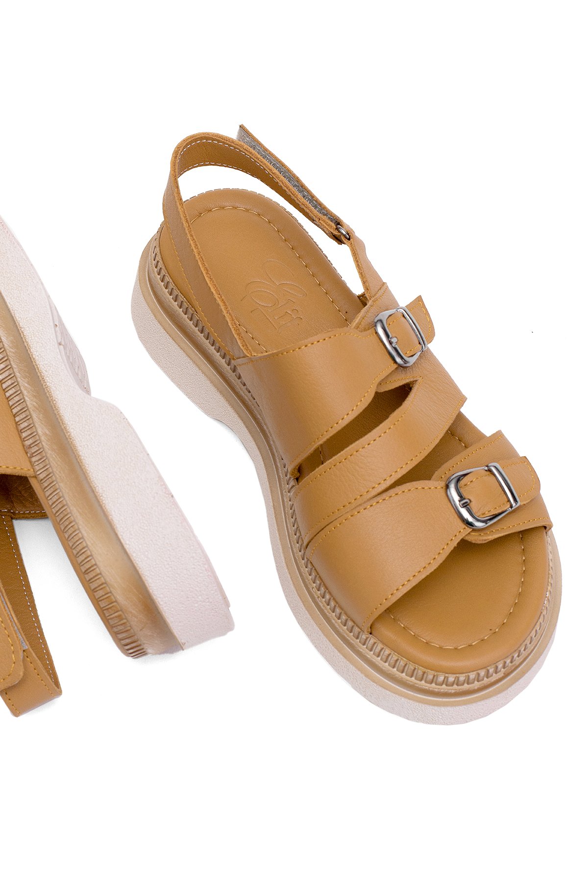 Elit Vesta Kadın Hakiki Deri Düz Sandalet Taba - Görsel 6