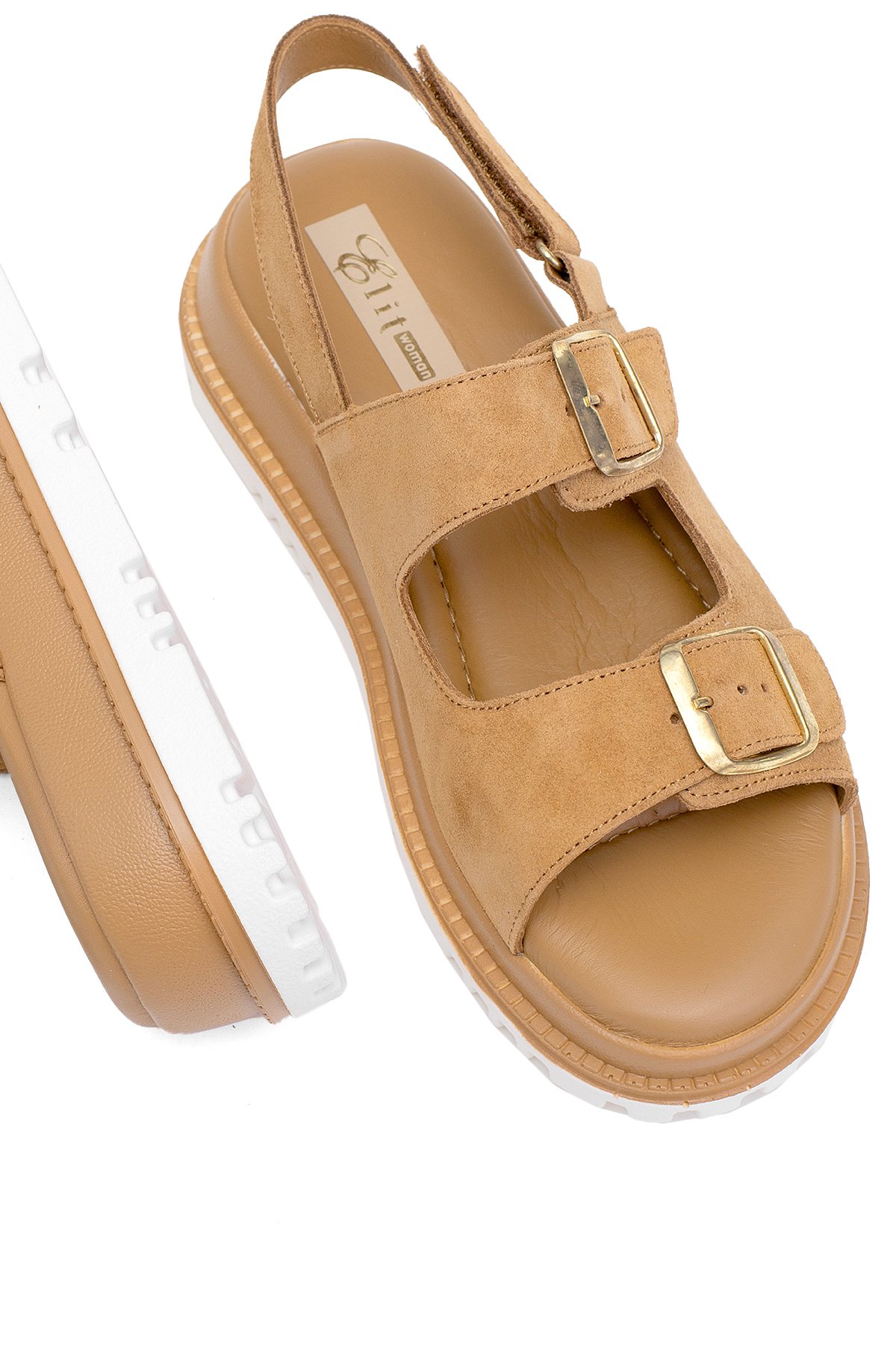 Elit Lexa Kadın Hakiki Deri Düz Sandalet Taba - Görsel 6