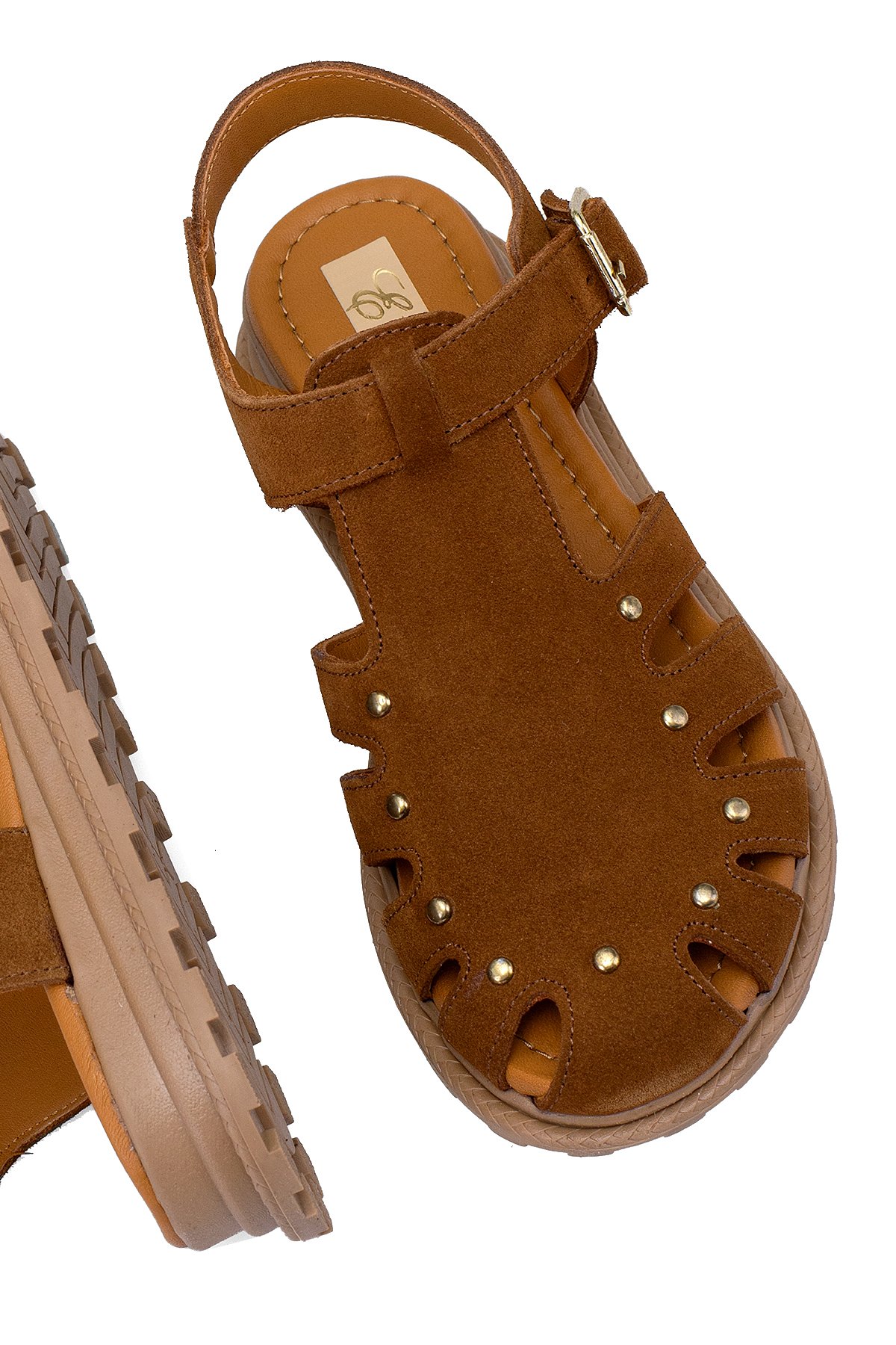 Elit Celestine Kadın Hakiki Deri Düz Sandalet Taba - Görsel 6