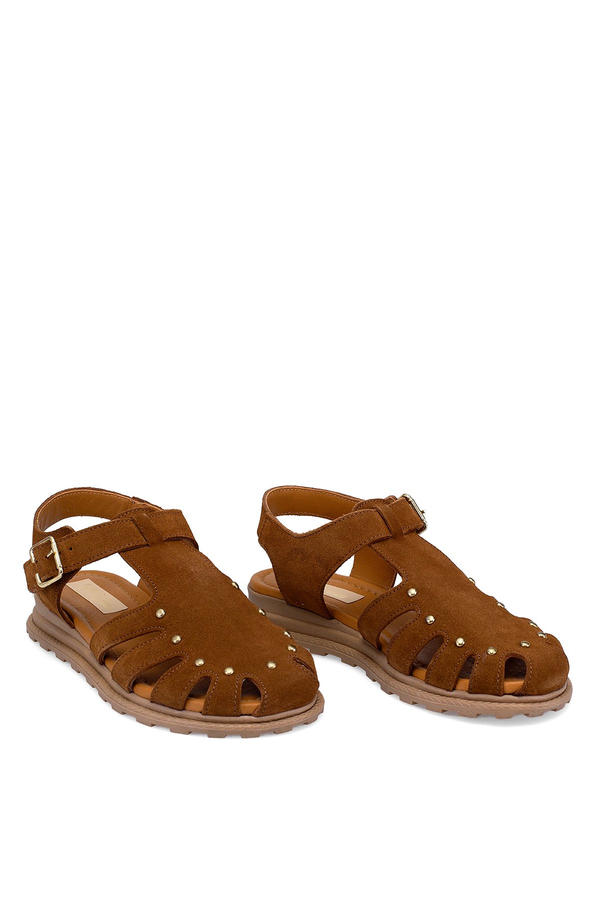 Elit Celestine Kadın Hakiki Deri Düz Sandalet Taba - Görsel 8