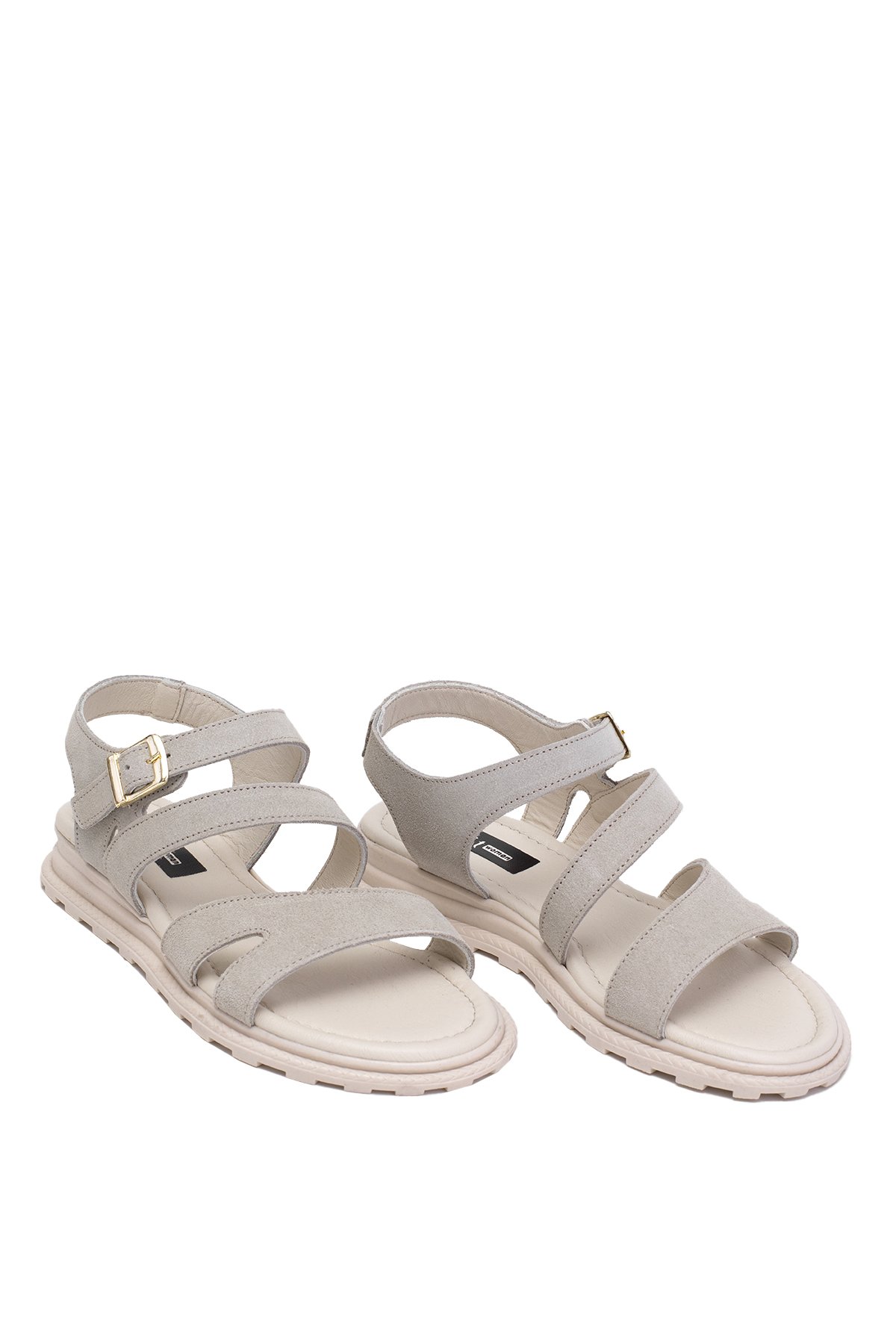 Elit Rhea Kadın Hakiki Deri Düz Sandalet Bej - Görsel 2