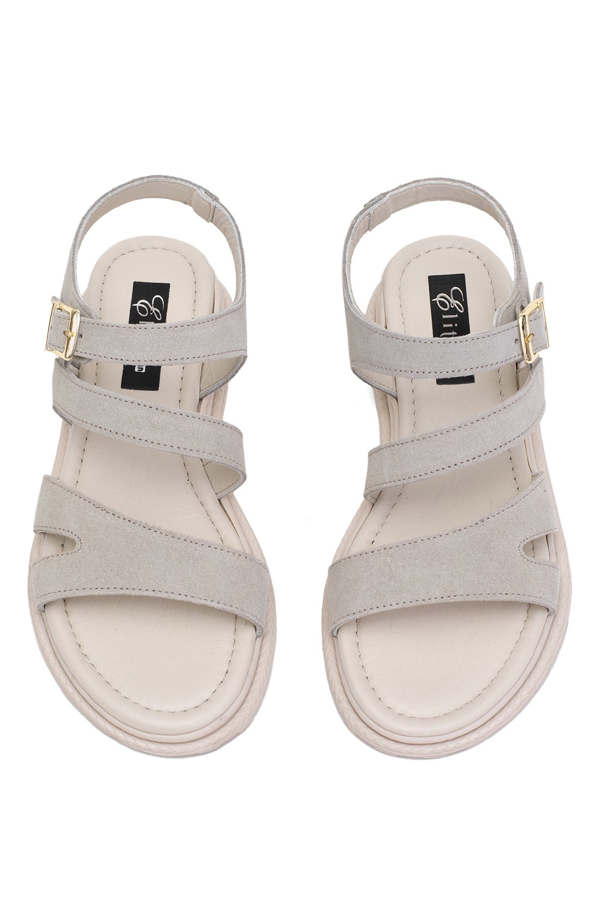 Elit Rhea Kadın Hakiki Deri Düz Sandalet Bej - Görsel 5