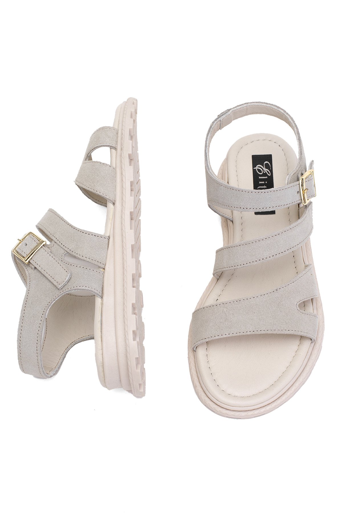 Elit Rhea Kadın Hakiki Deri Düz Sandalet Bej - Görsel 6