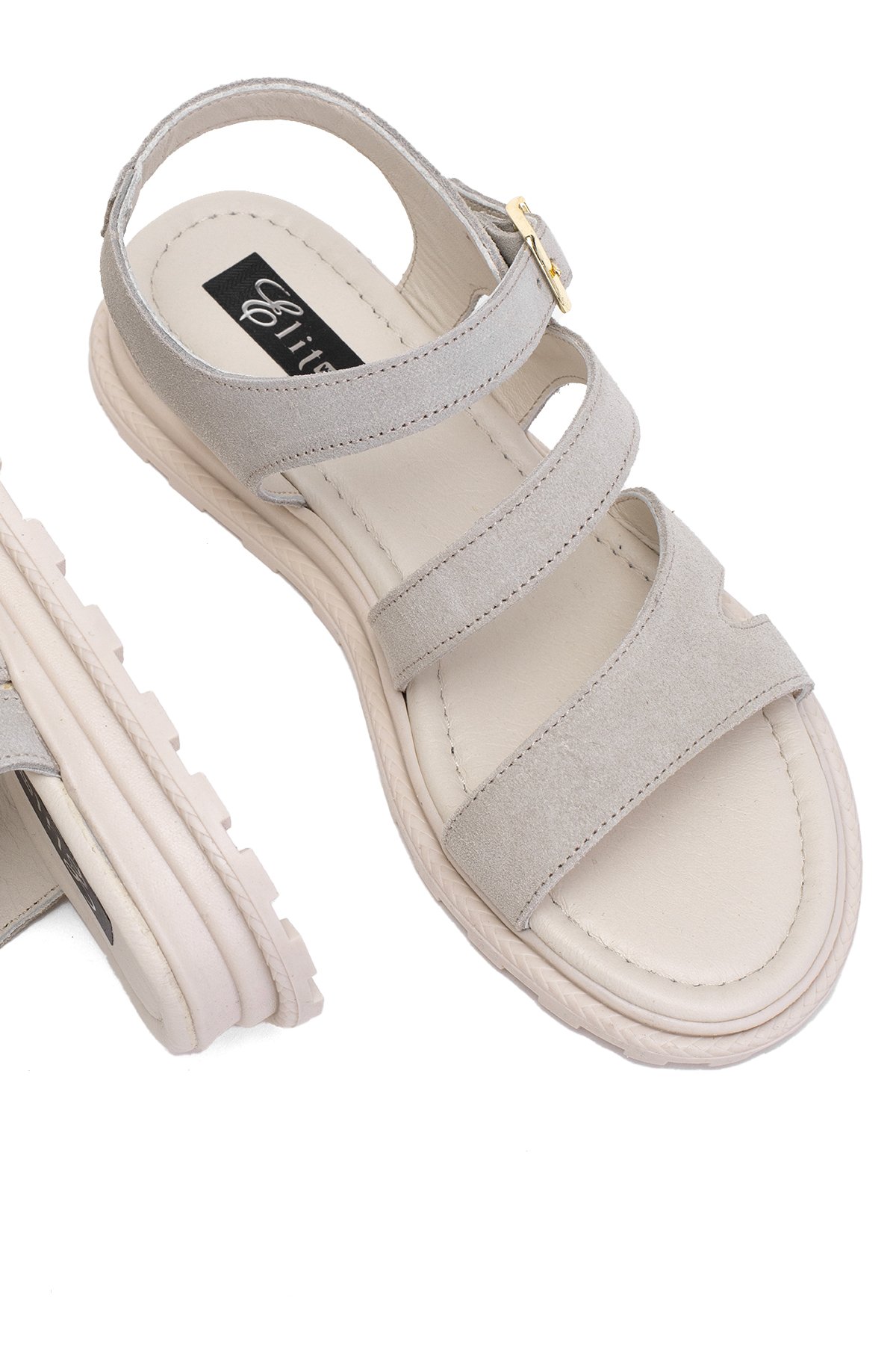 Elit Rhea Kadın Hakiki Deri Düz Sandalet Bej - Görsel 7