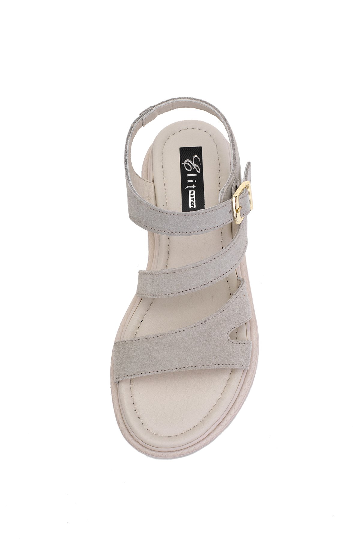 Elit Rhea Kadın Hakiki Deri Düz Sandalet Bej - Görsel 8