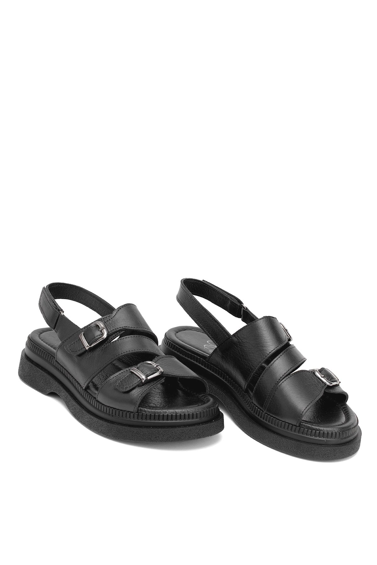 Elit Vesta Kadın Hakiki Deri Düz Sandalet Siyah - Görsel 2