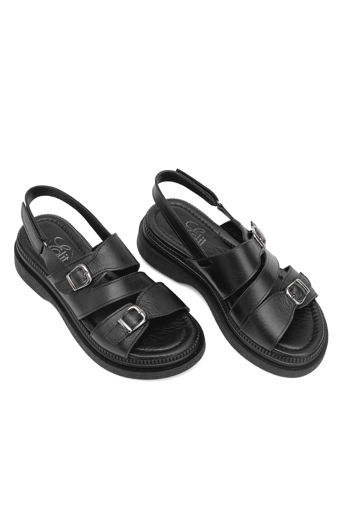 Elit Vesta Kadın Hakiki Deri Düz Sandalet Siyah - Görsel 3