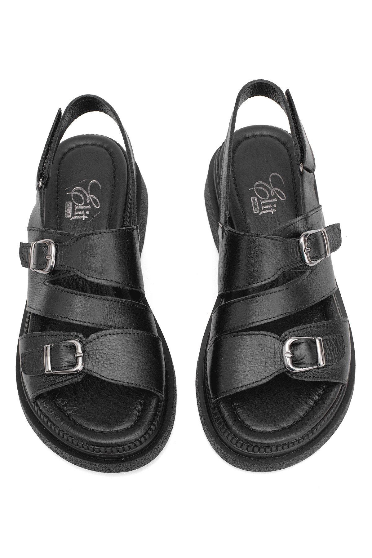 Elit Vesta Kadın Hakiki Deri Düz Sandalet Siyah - Görsel 4