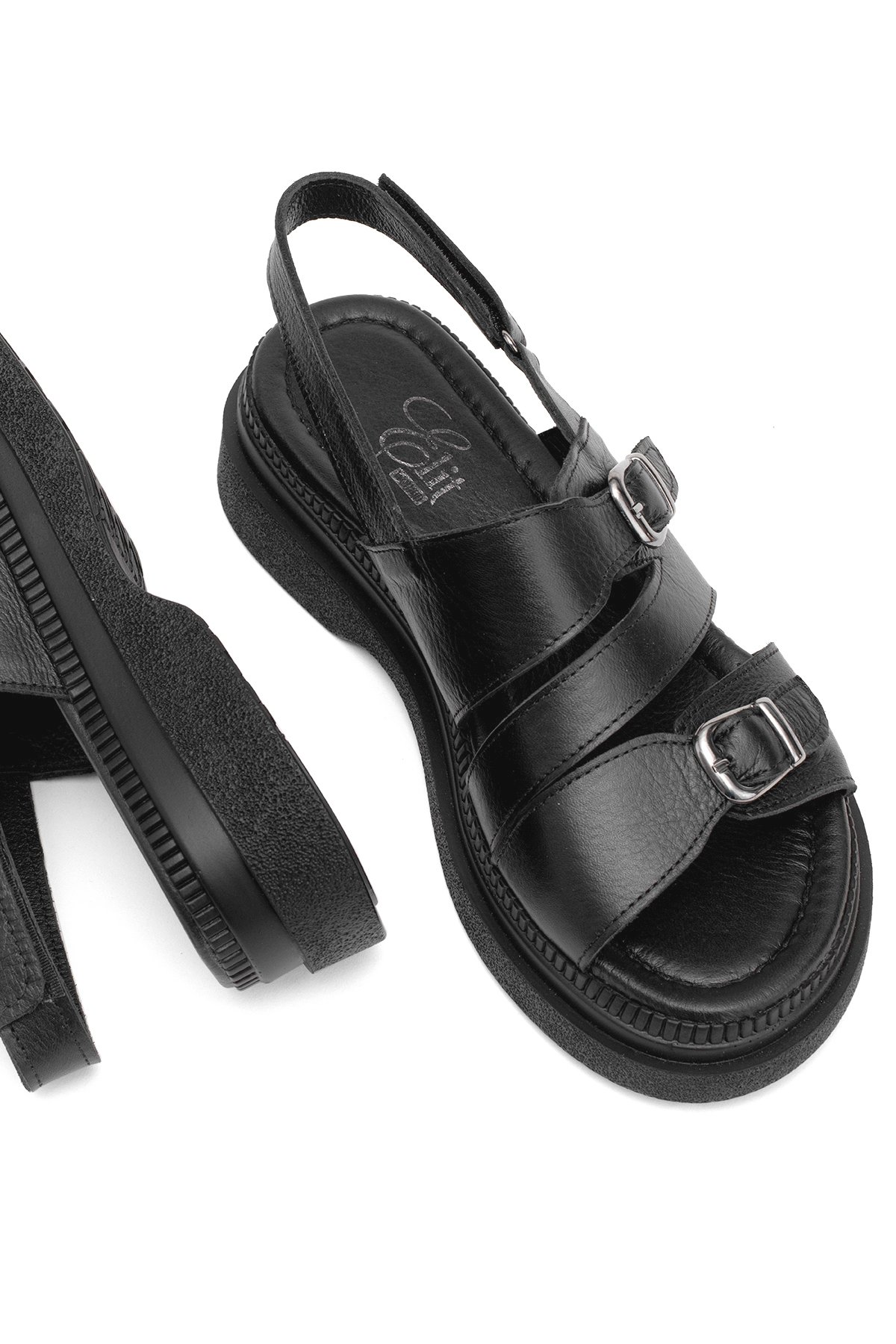 Elit Vesta Kadın Hakiki Deri Düz Sandalet Siyah - Görsel 6