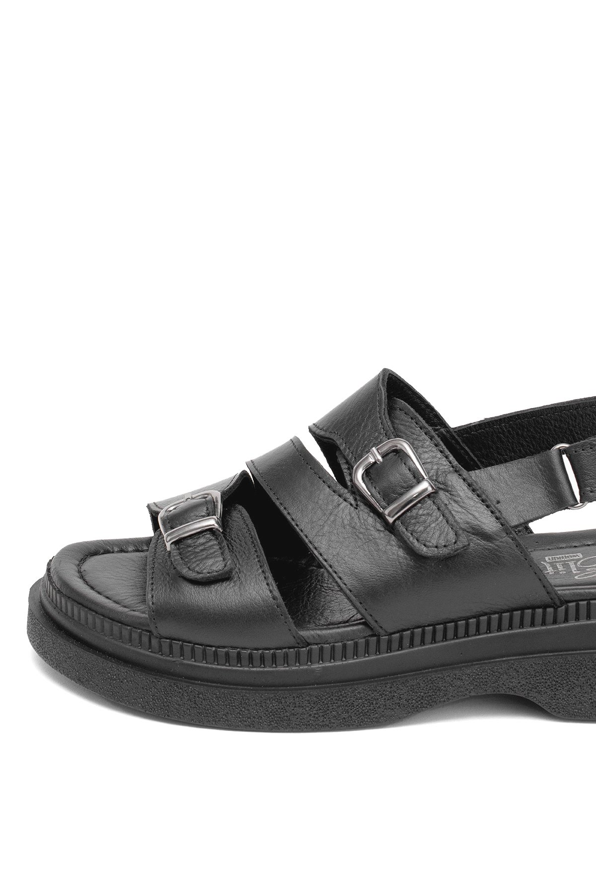 Elit Vesta Kadın Hakiki Deri Düz Sandalet Siyah - Görsel 8