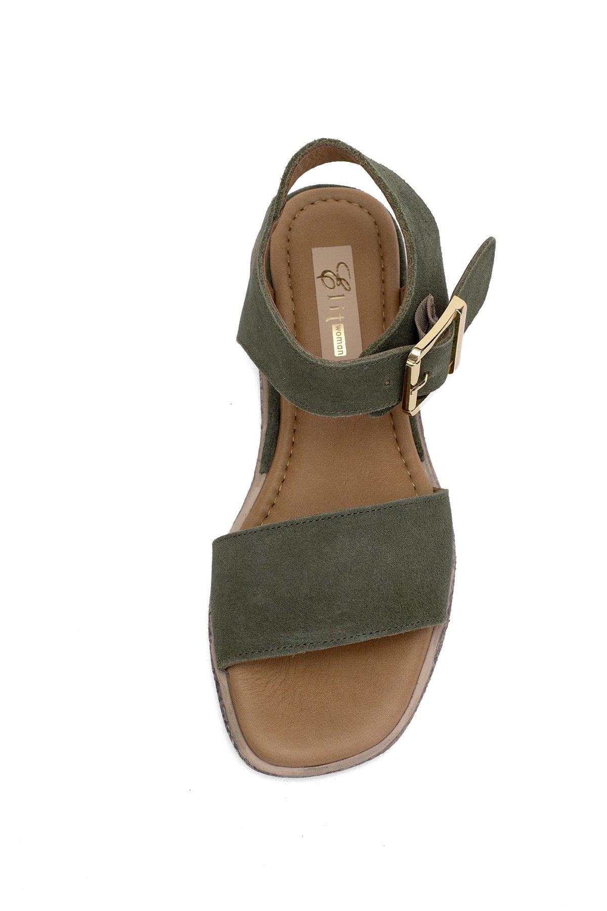 Elit Ziva Kadın Hakiki Deri Düz Sandalet Haki - Görsel 7