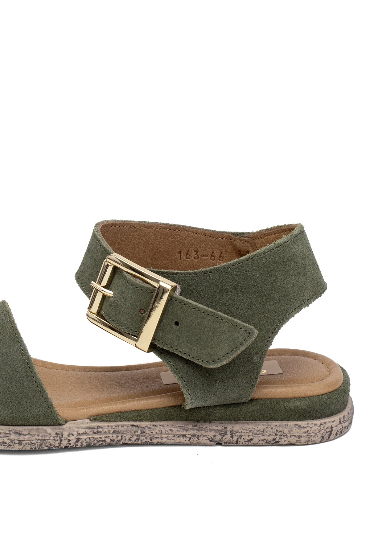 Elit Ziva Kadın Hakiki Deri Düz Sandalet Haki - Görsel 8