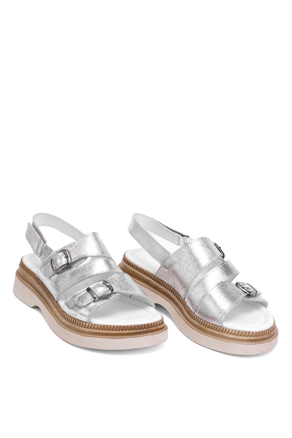 Elit Vesta Kadın Hakiki Deri Düz Sandalet Gümüş - Görsel 2