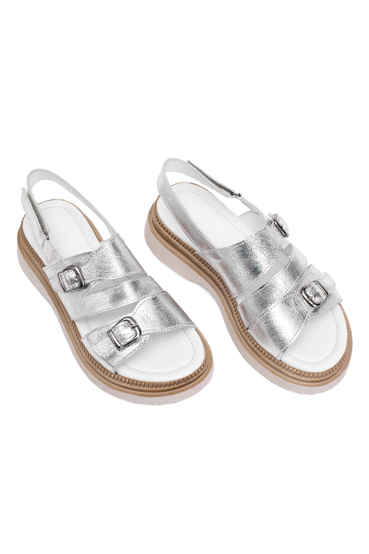Elit Vesta Kadın Hakiki Deri Düz Sandalet Gümüş - Görsel 3