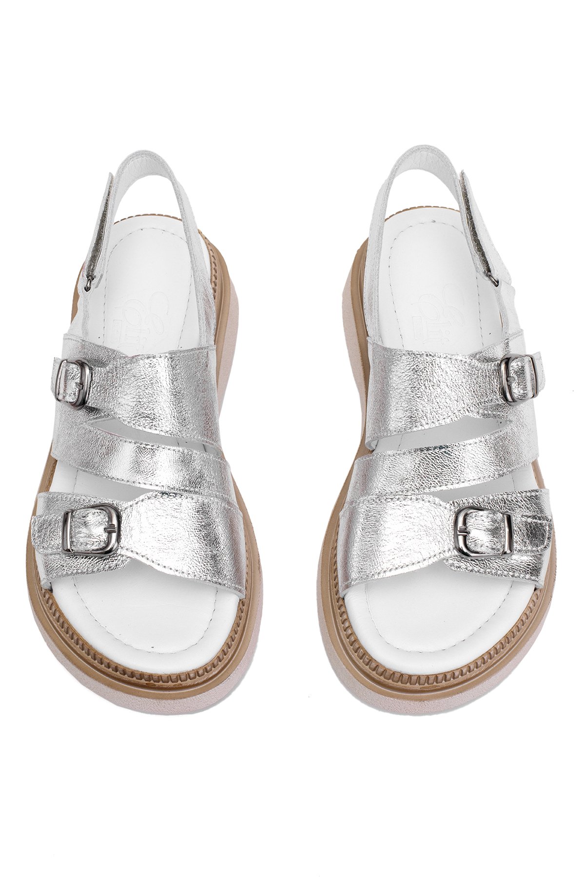 Elit Vesta Kadın Hakiki Deri Düz Sandalet Gümüş - Görsel 4