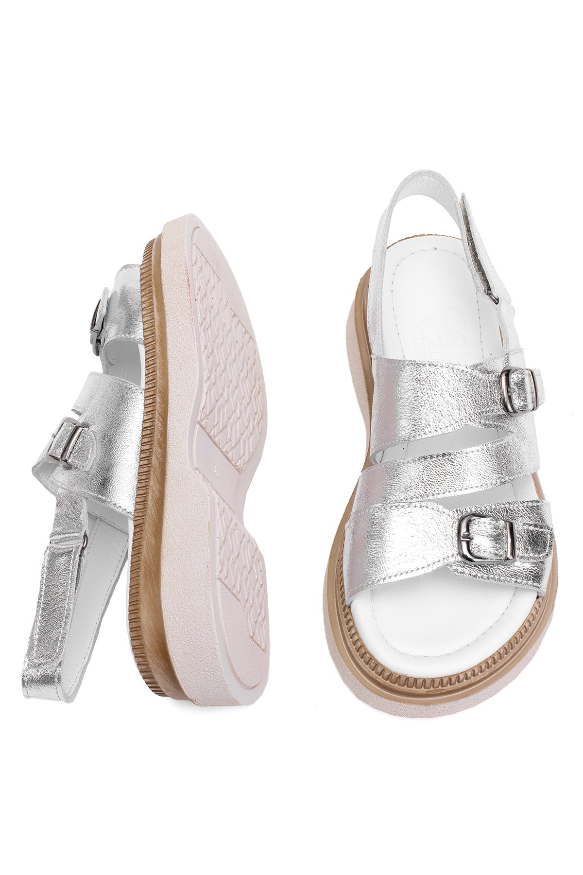 Elit Vesta Kadın Hakiki Deri Düz Sandalet Gümüş - Görsel 5