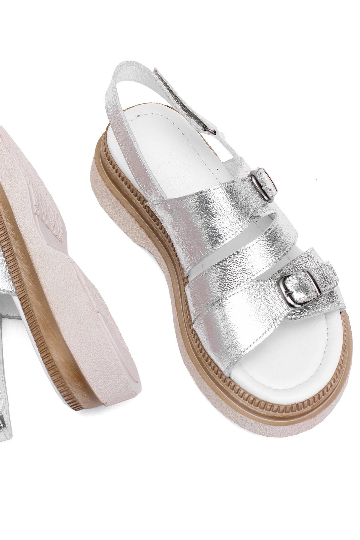 Elit Vesta Kadın Hakiki Deri Düz Sandalet Gümüş - Görsel 6