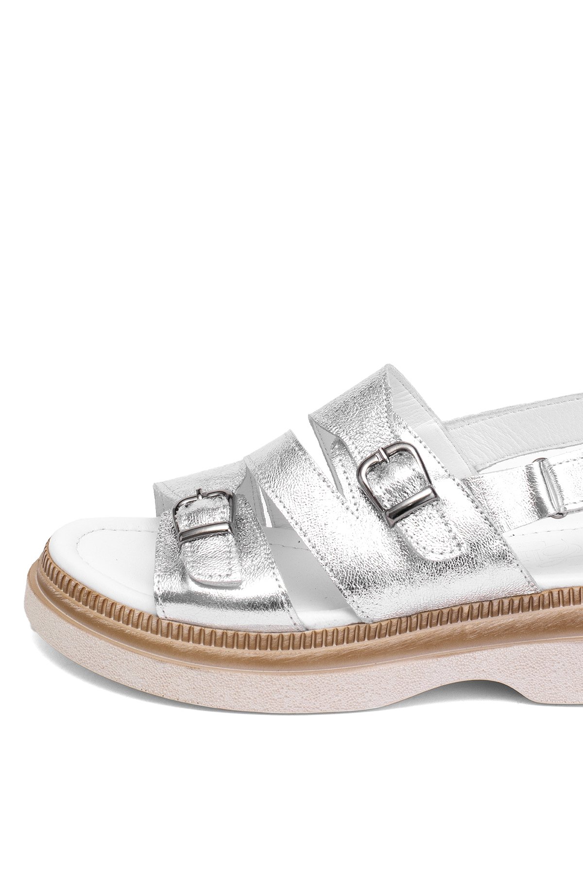 Elit Vesta Kadın Hakiki Deri Düz Sandalet Gümüş - Görsel 8