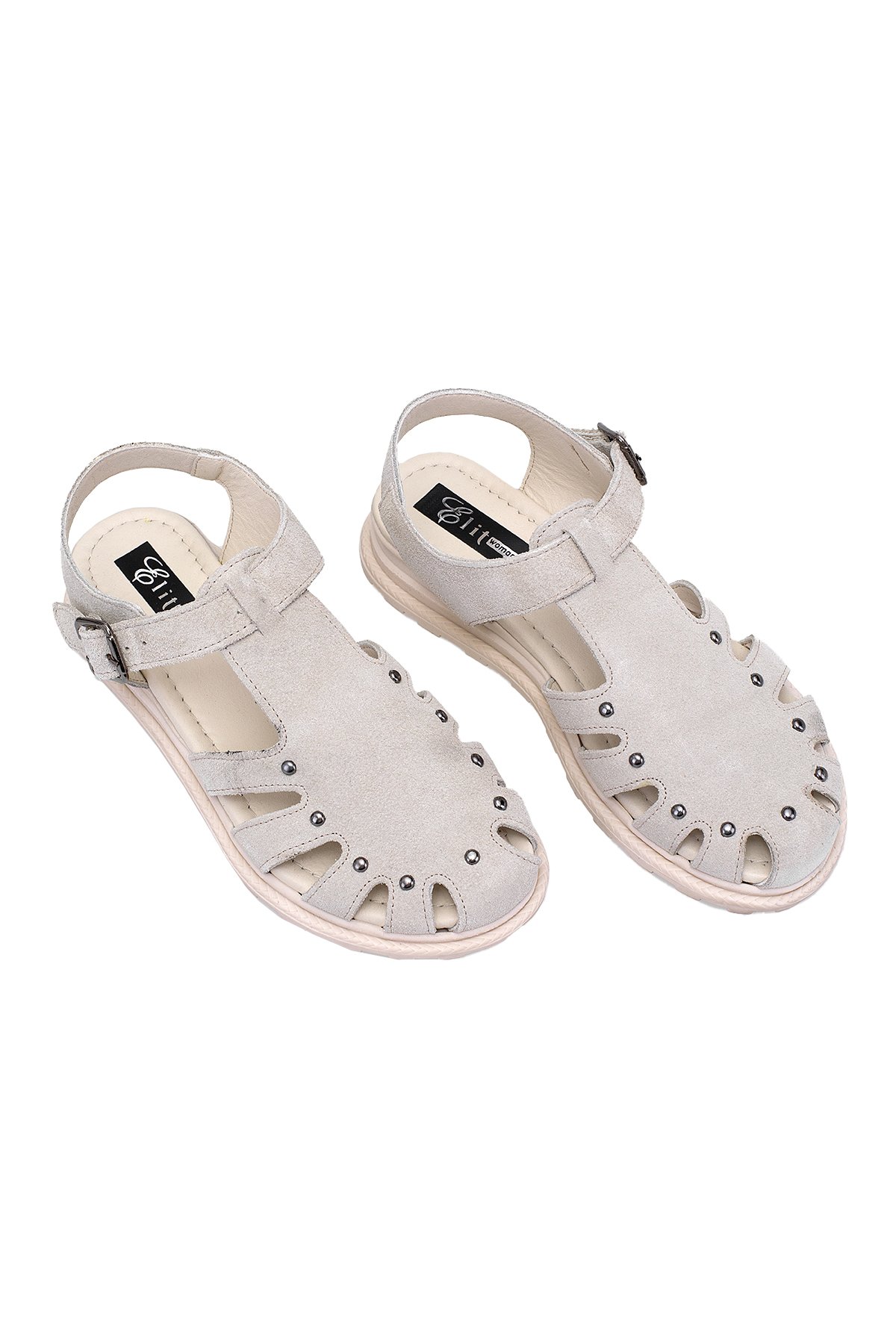 Elit Celestine Kadın Hakiki Deri Düz Sandalet Bej - Görsel 3