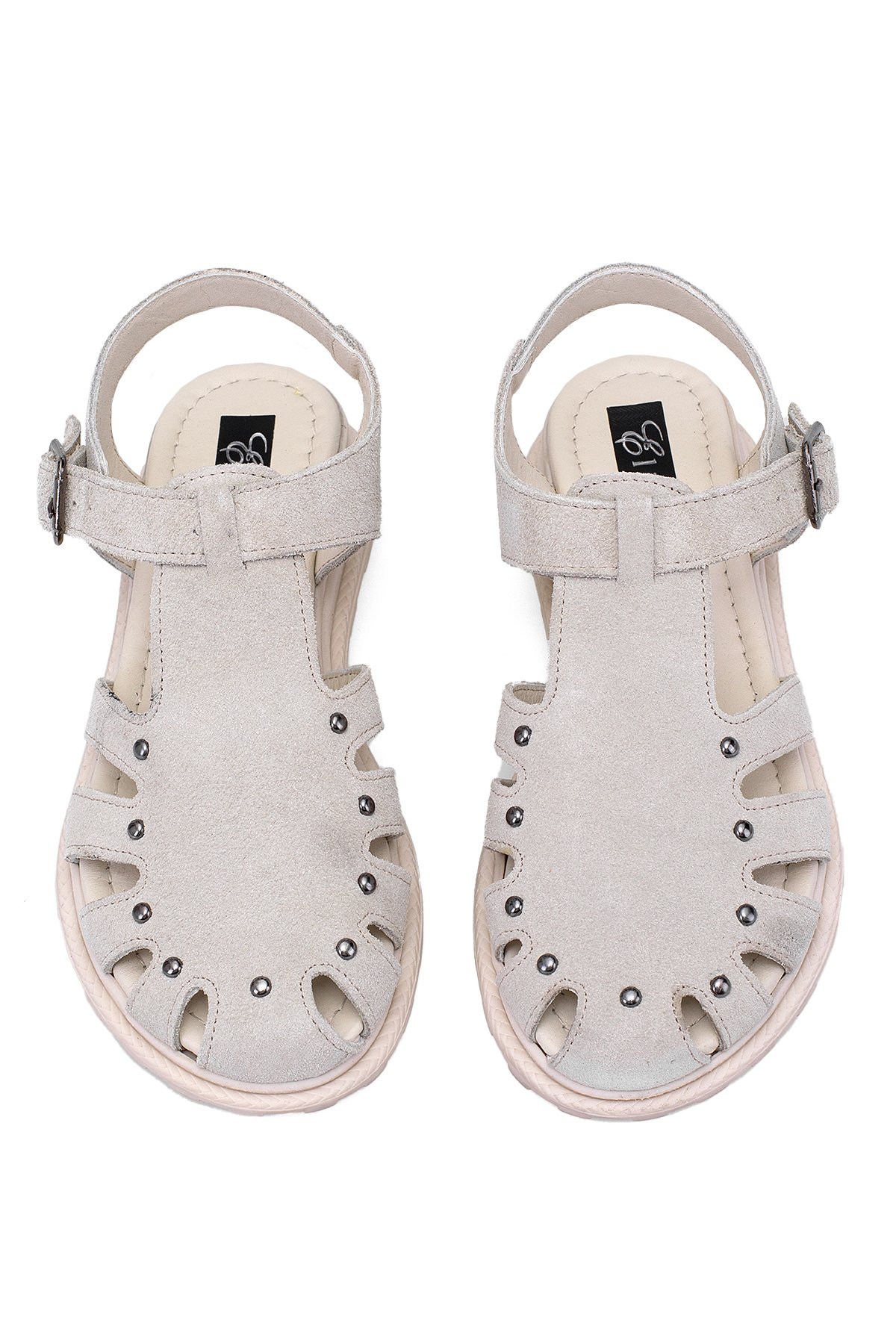 Elit Celestine Kadın Hakiki Deri Düz Sandalet Bej - Görsel 4