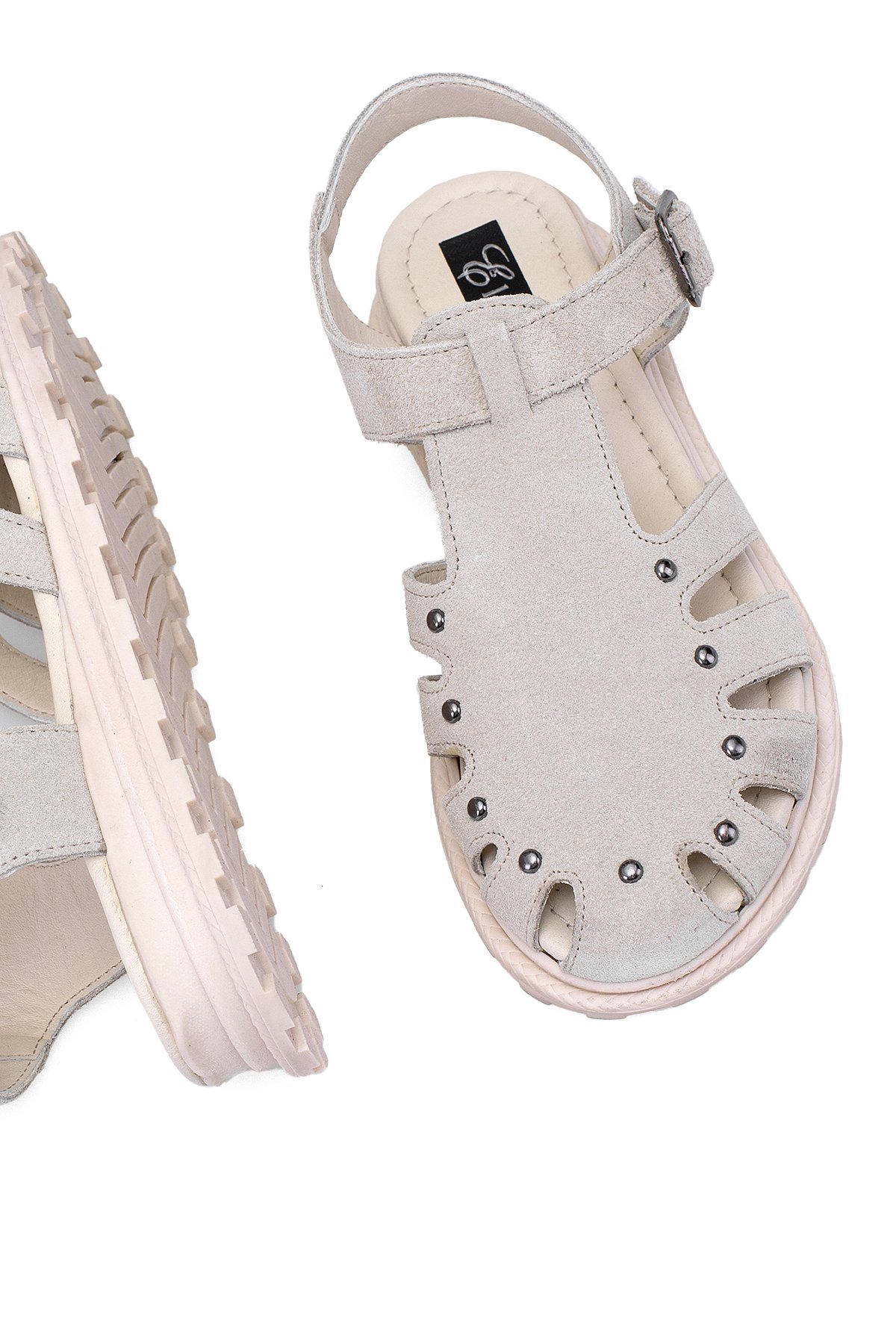 Elit Celestine Kadın Hakiki Deri Düz Sandalet Bej - Görsel 6