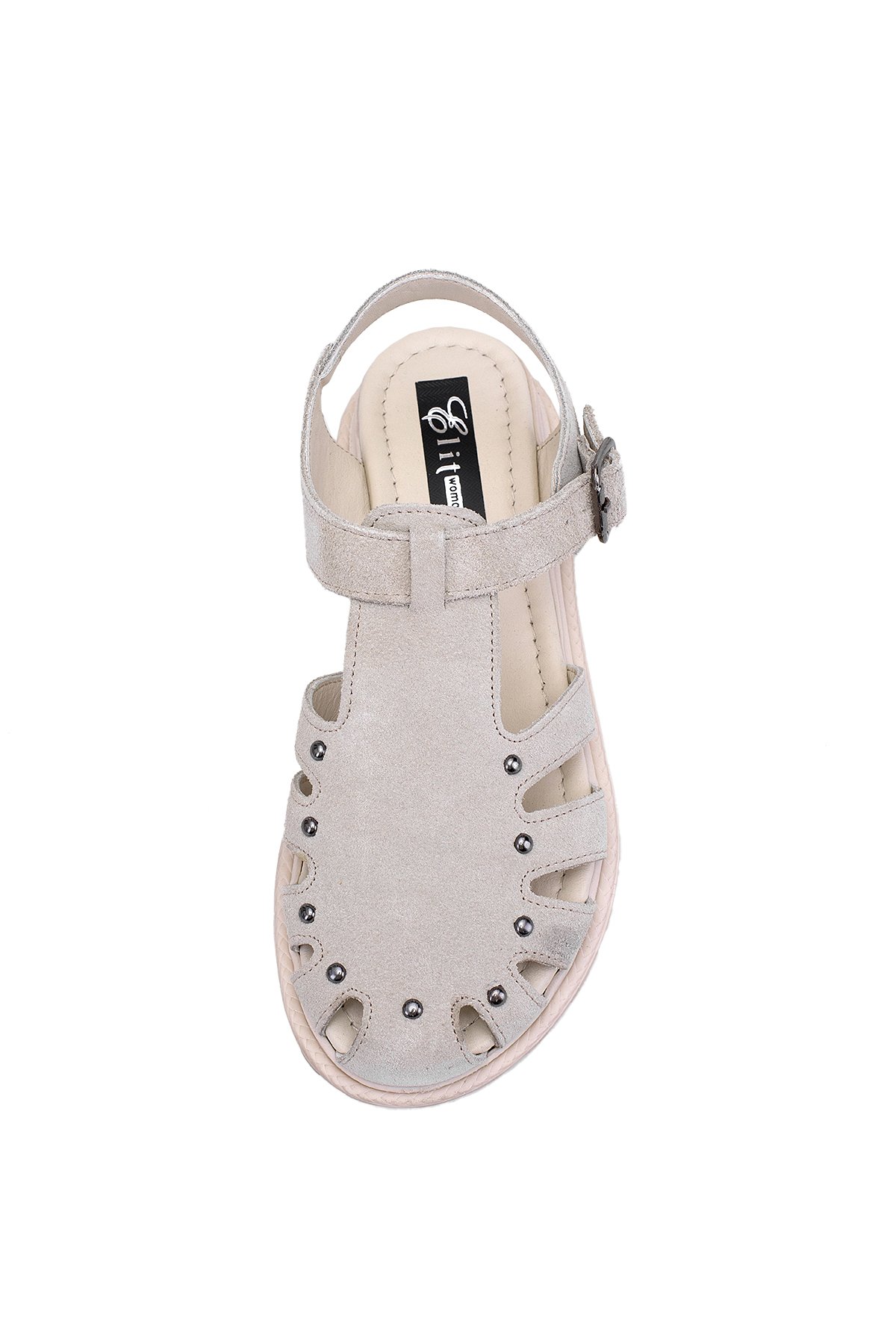 Elit Celestine Kadın Hakiki Deri Düz Sandalet Bej - Görsel 7