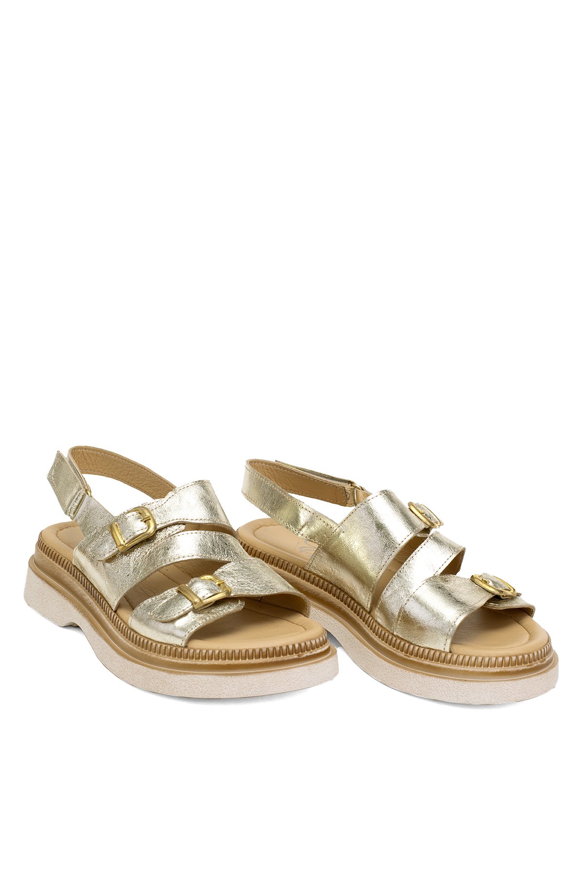 Elit Vesta Kadın Hakiki Deri Düz Sandalet Altın - Görsel 2
