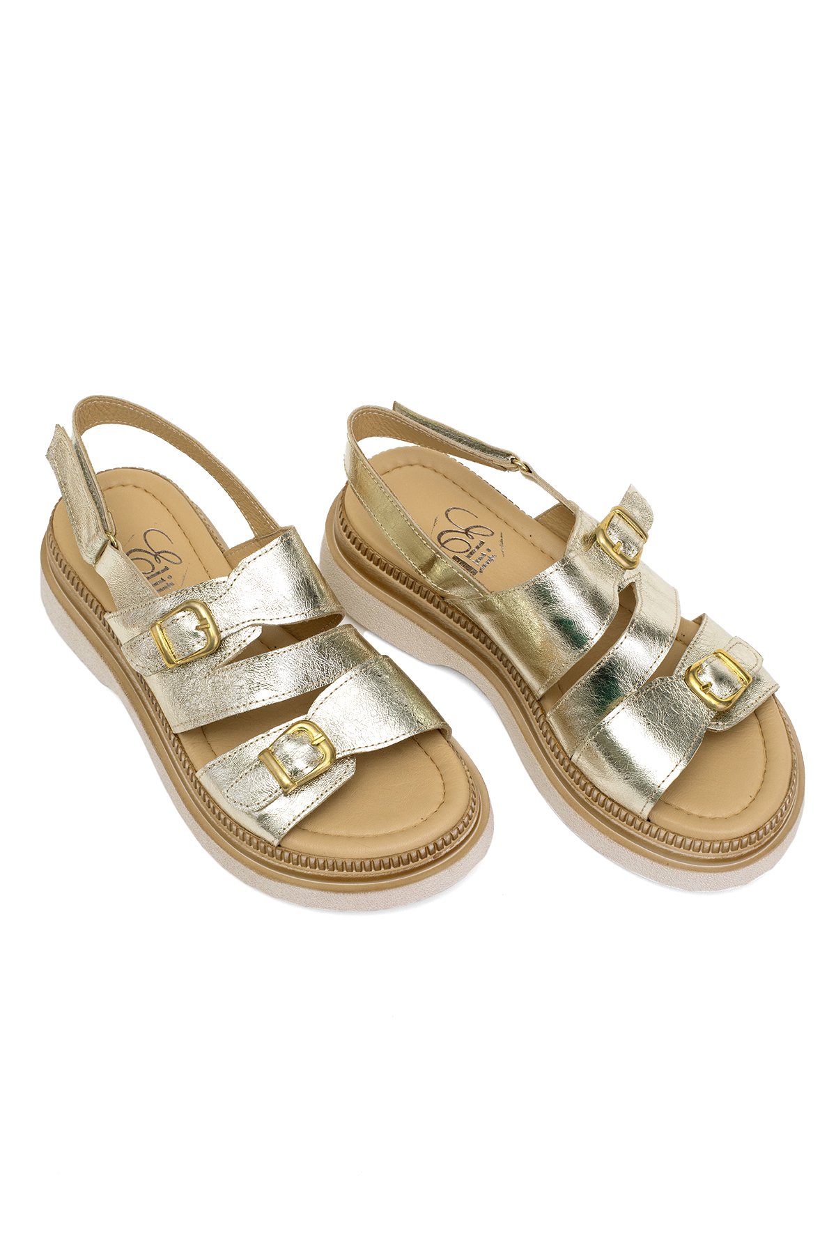 Elit Vesta Kadın Hakiki Deri Düz Sandalet Altın - Görsel 3