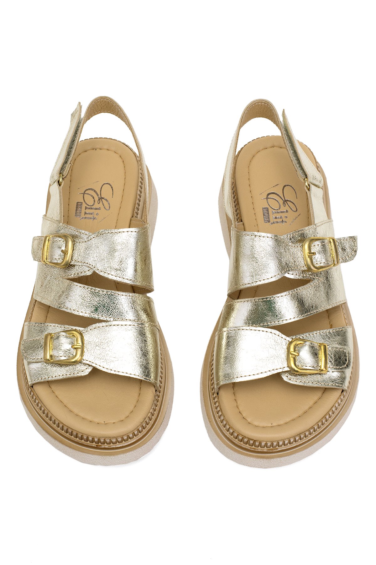 Elit Vesta Kadın Hakiki Deri Düz Sandalet Altın - Görsel 4