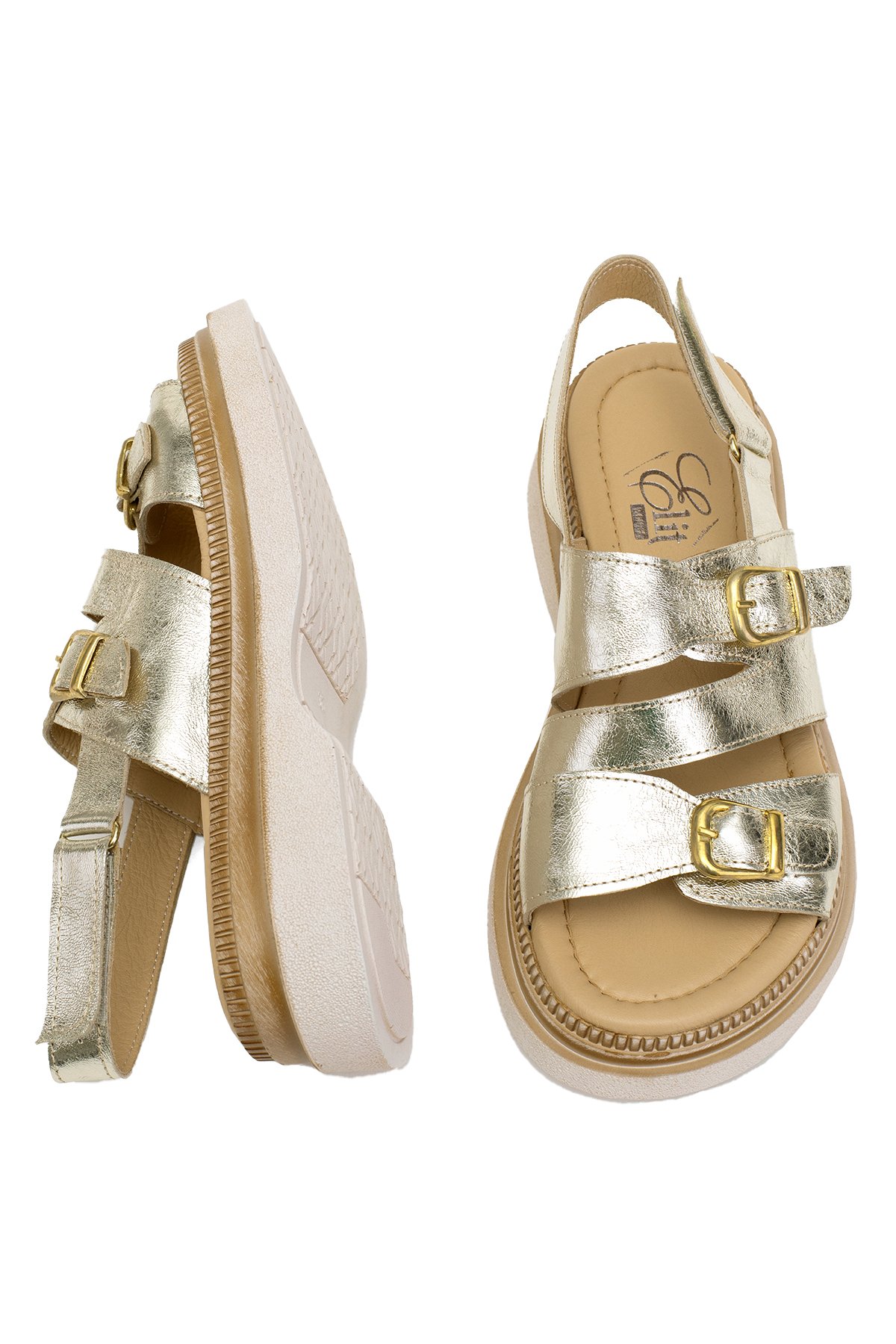 Elit Vesta Kadın Hakiki Deri Düz Sandalet Altın - Görsel 5