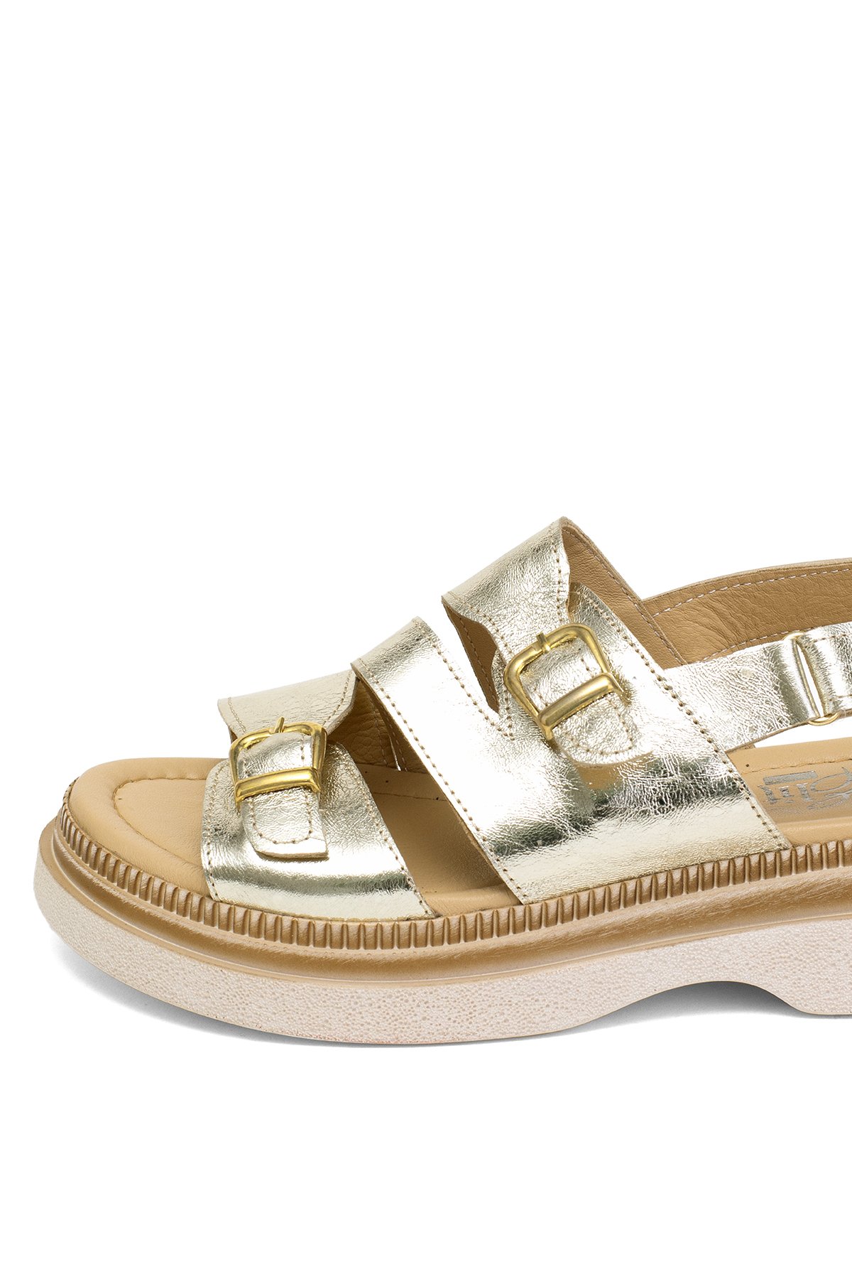 Elit Vesta Kadın Hakiki Deri Düz Sandalet Altın - Görsel 8