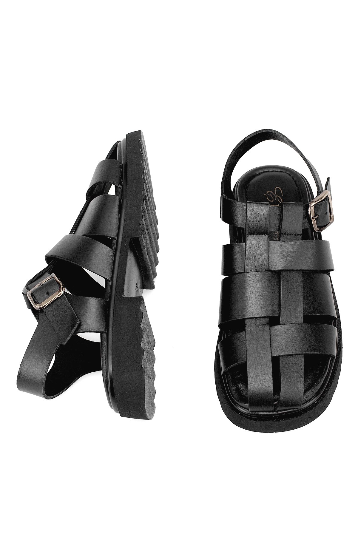 Elit Nerina Kadın Hakiki Deri Ortopedik Düz Sandalet Siyah - Görsel 4