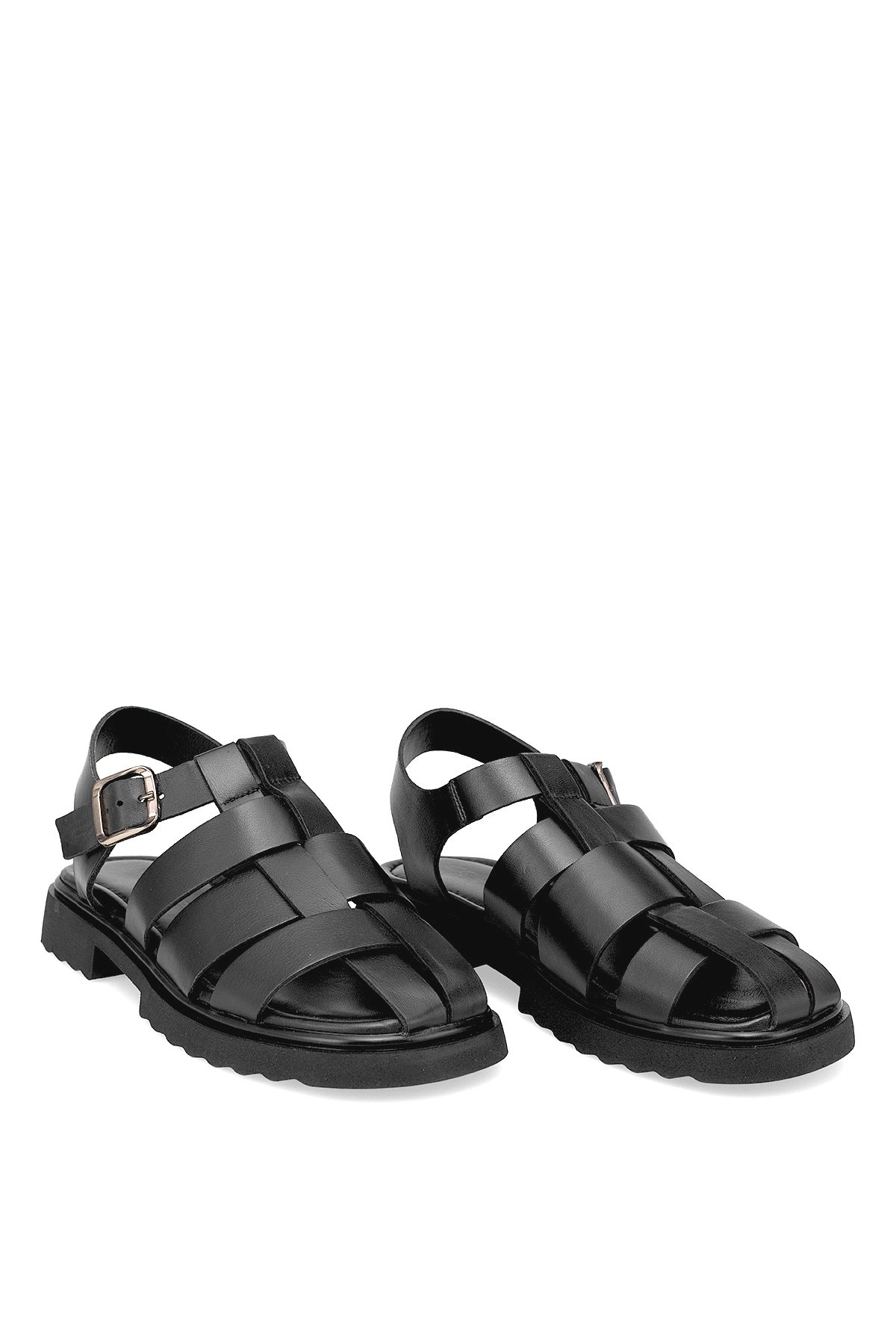 Elit Nerina Kadın Hakiki Deri Ortopedik Düz Sandalet Siyah - Görsel 7