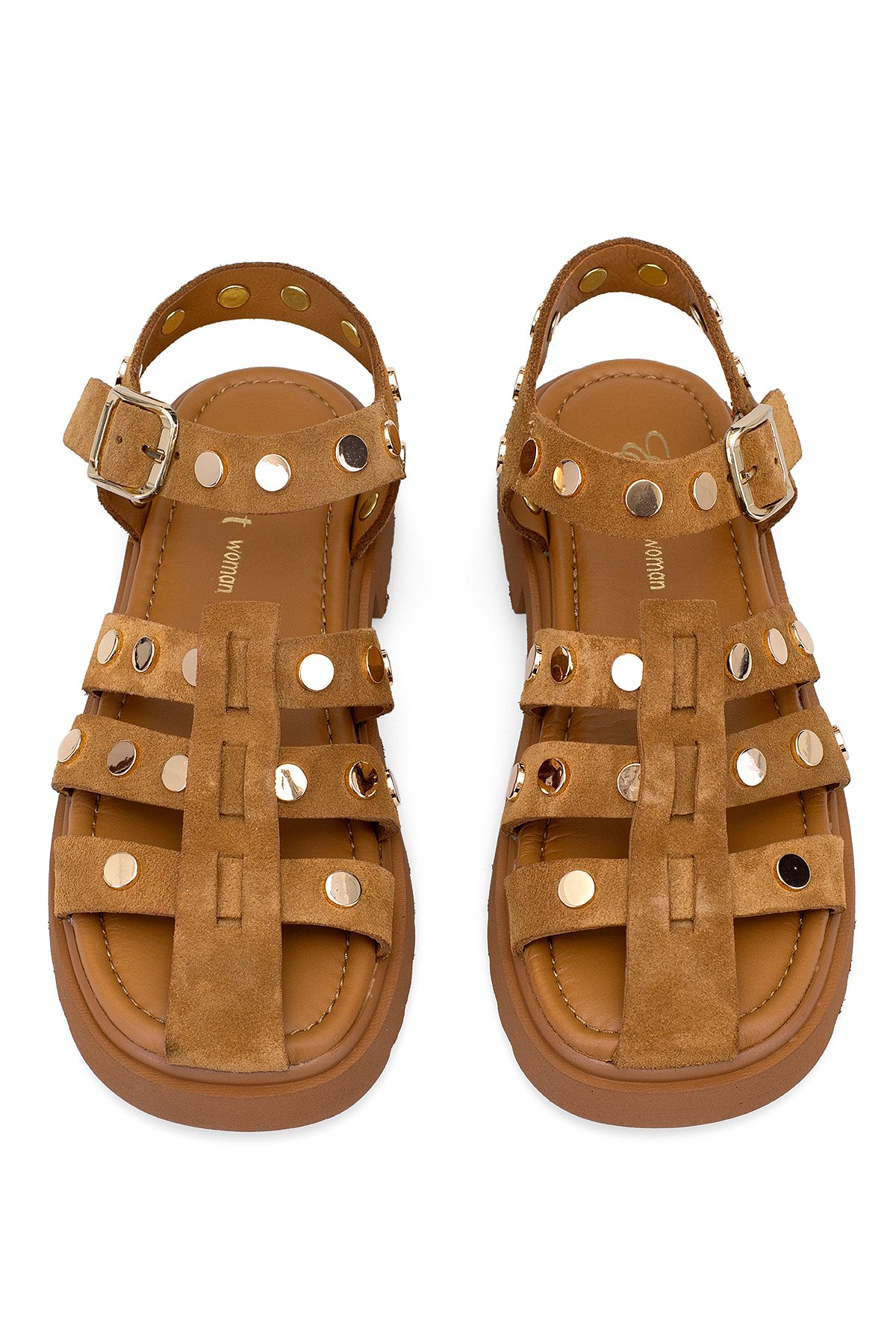 Elit Sylviana Kadın Hakiki Süet Deri Ortopedik Düz Sandalet Taba - Görsel 4