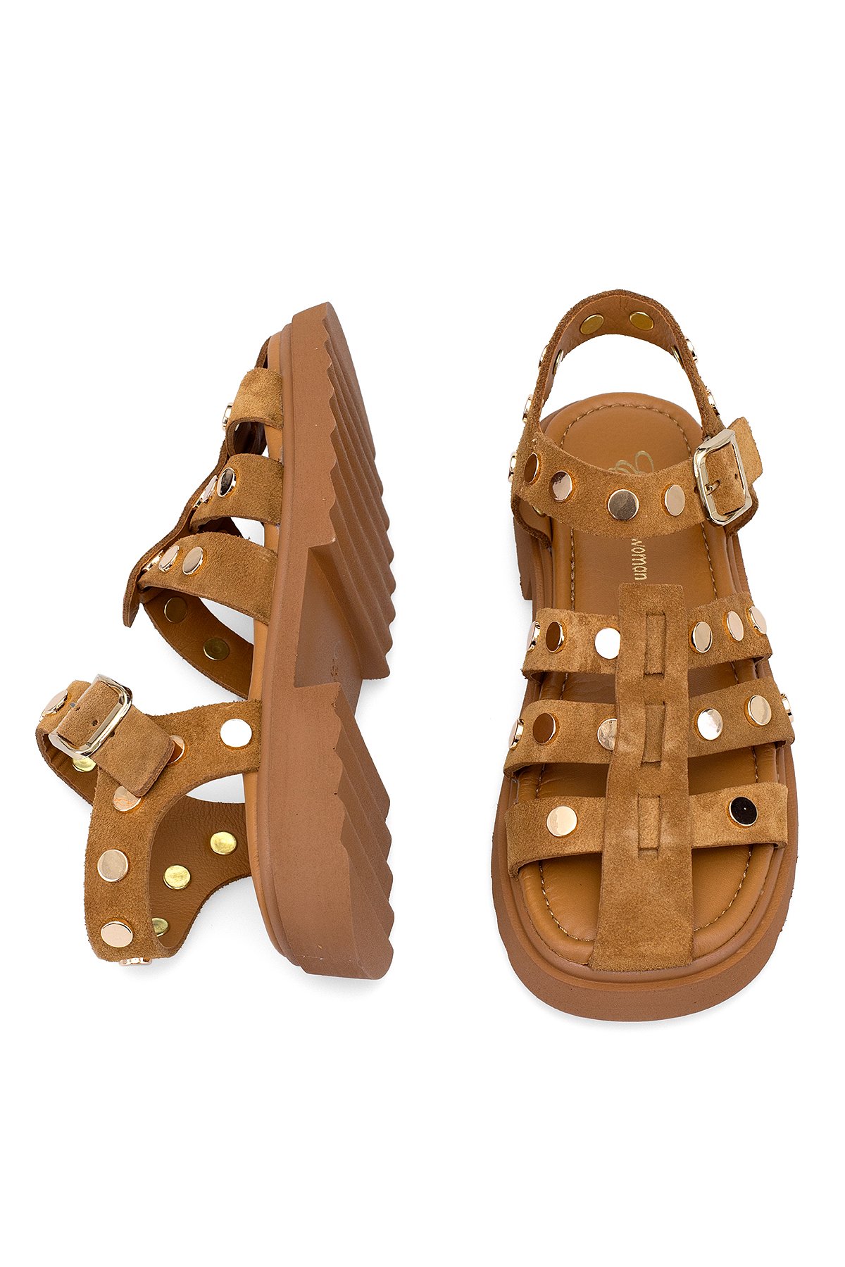 Elit Sylviana Kadın Hakiki Süet Deri Ortopedik Düz Sandalet Taba - Görsel 5