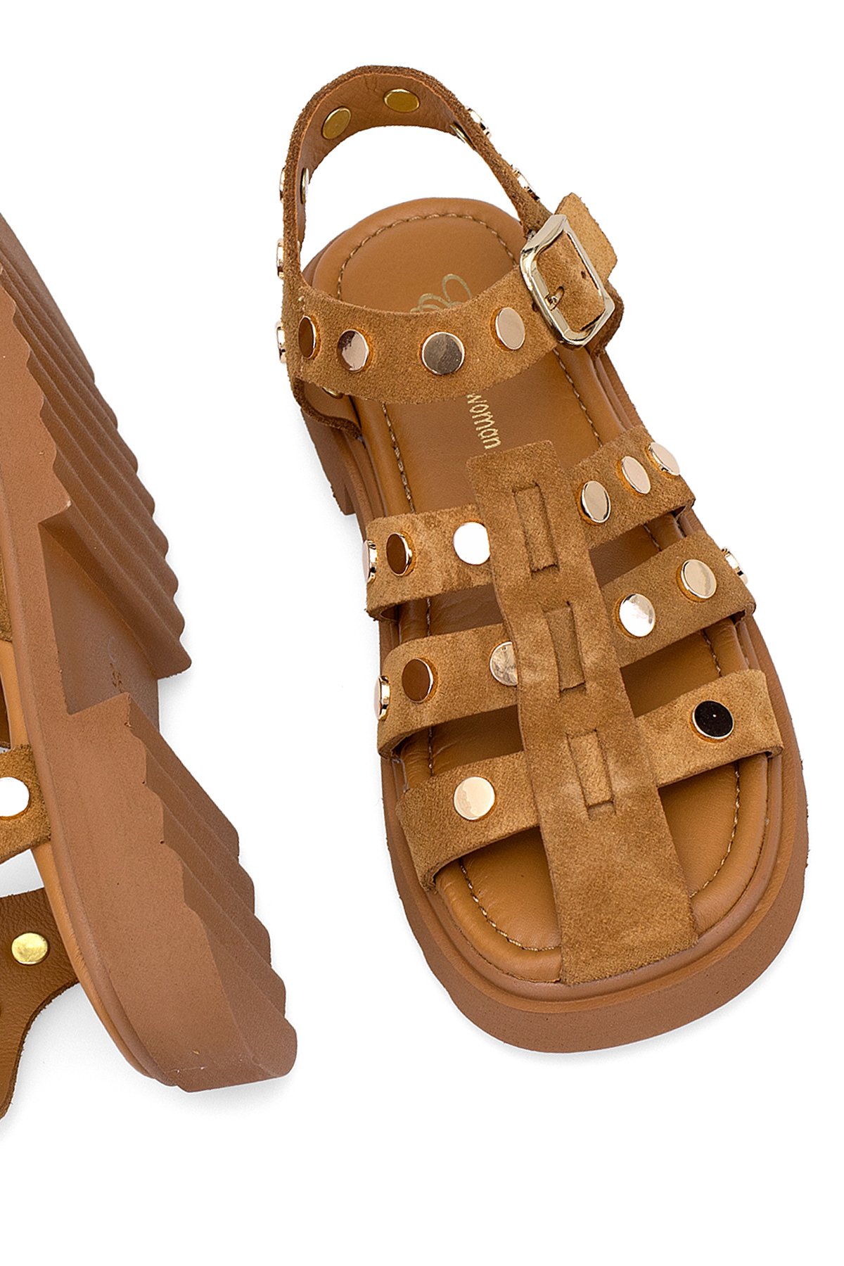 Elit Sylviana Kadın Hakiki Süet Deri Ortopedik Düz Sandalet Taba - Görsel 6